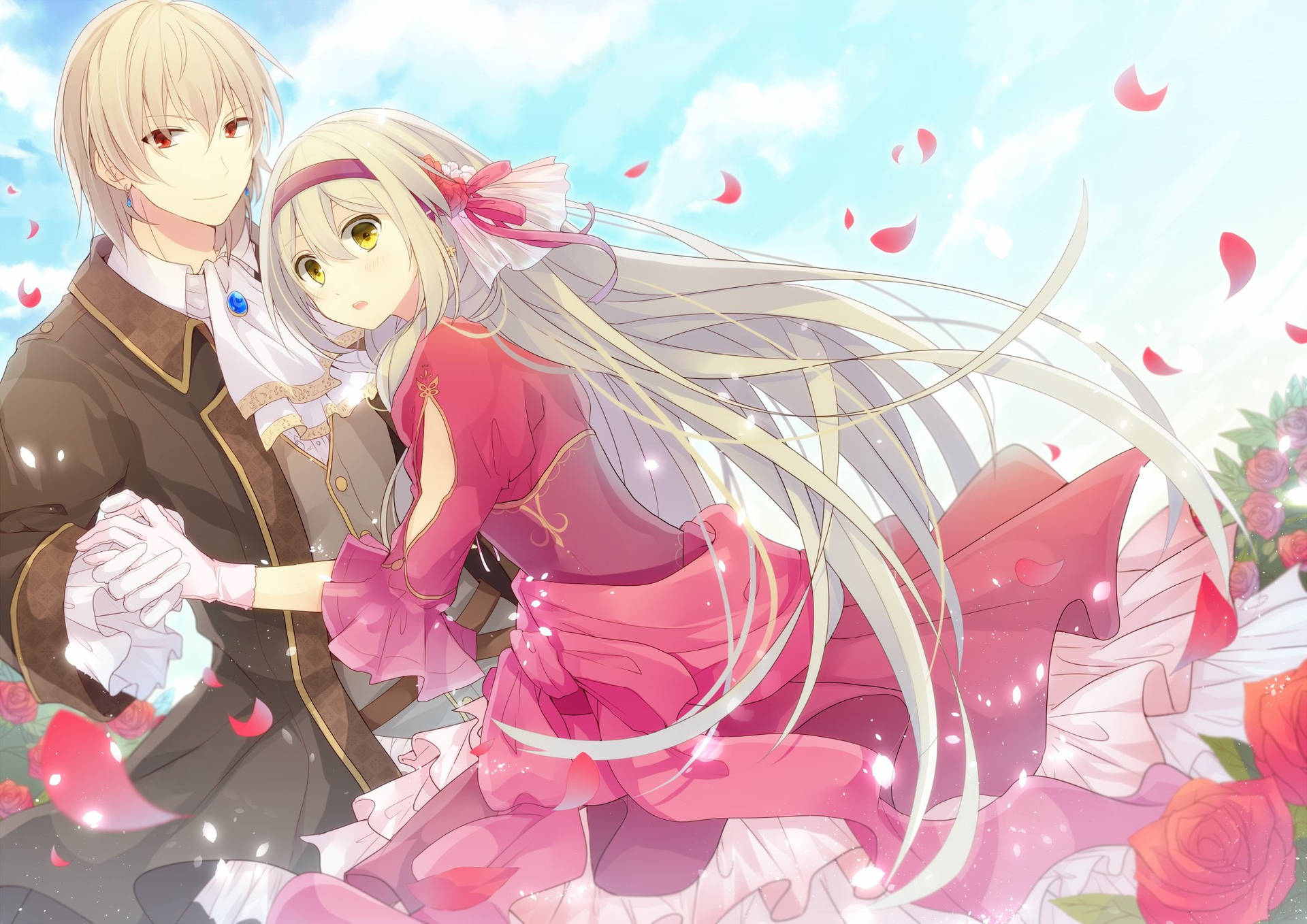 Cute Anime Couple And Red Dress Wallpaper