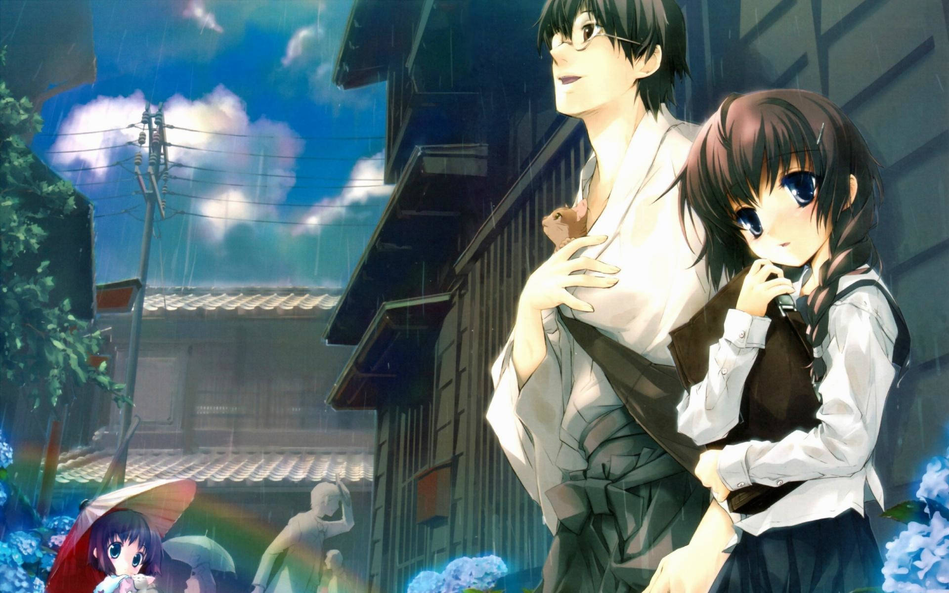 Cute Anime Couple In The Rain Wallpaper