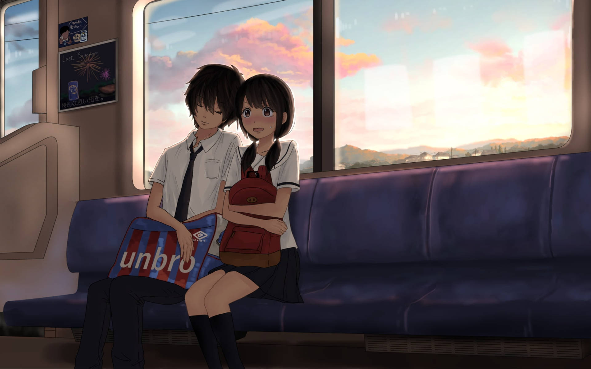 Lindapareja De Anime En El Tren. Fondo de pantalla