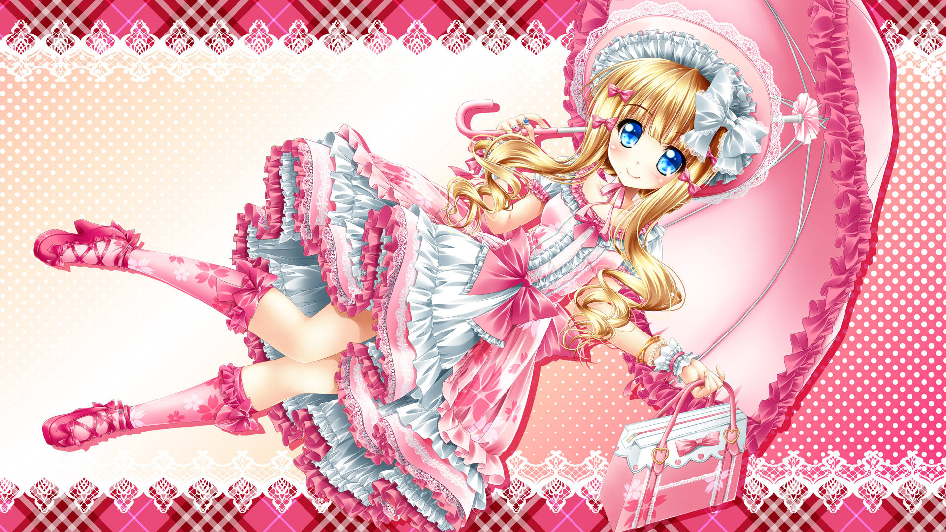 Sød anime pige flot pink kjole tapet Wallpaper