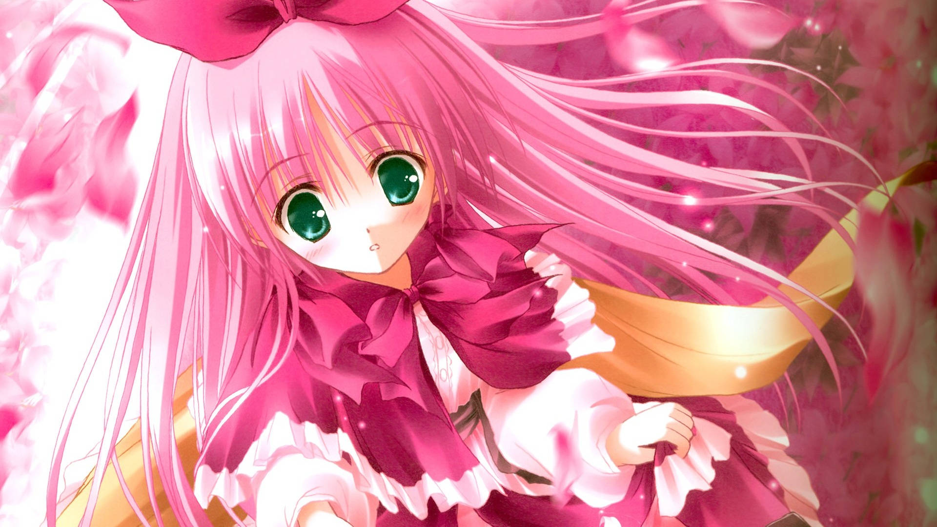 Sød anime pige med lang Pink Hår Wallpaper