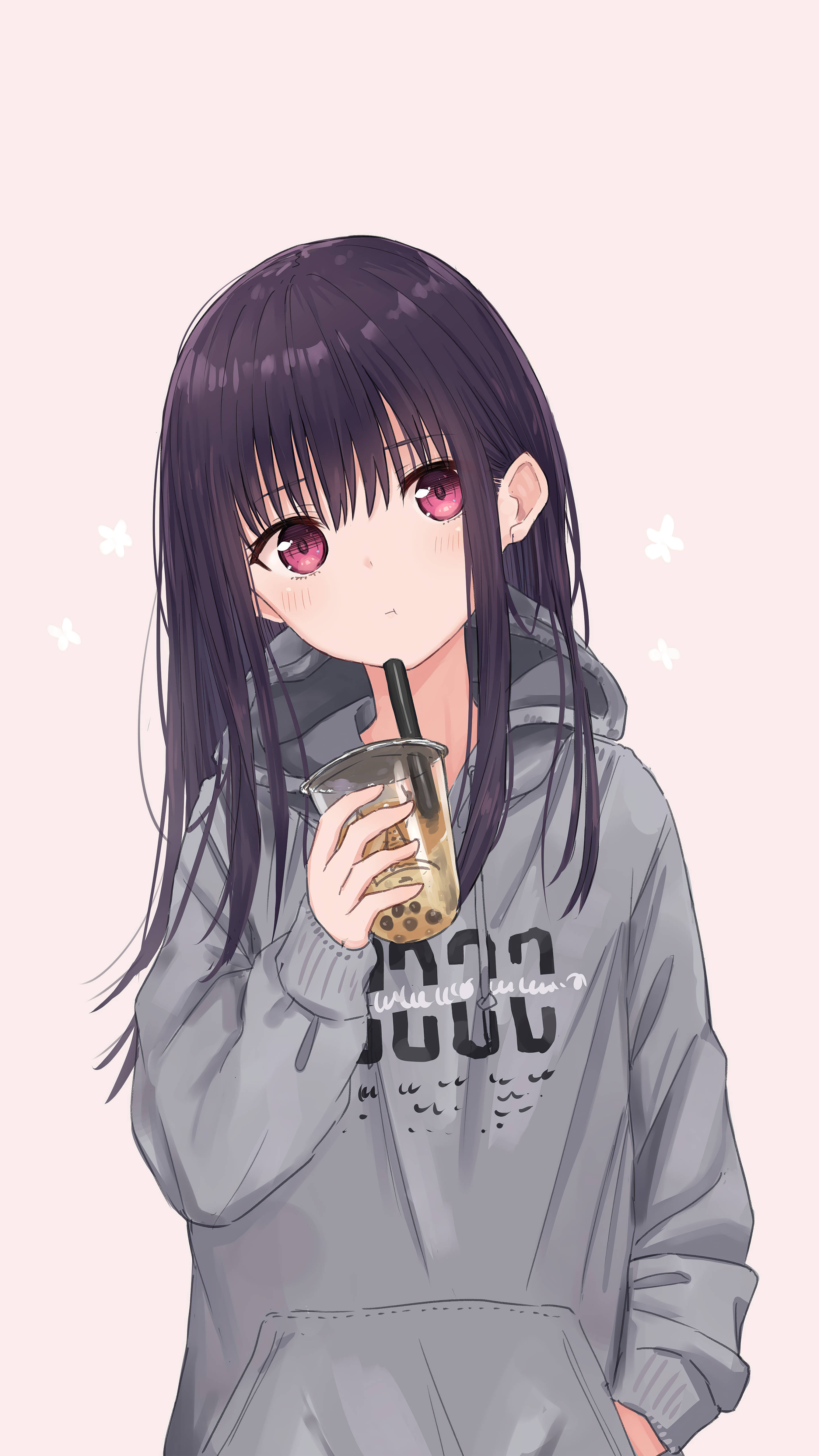 Download Cute Anime Girl Pfp Kazumi With Milk Tea Wallpaper 