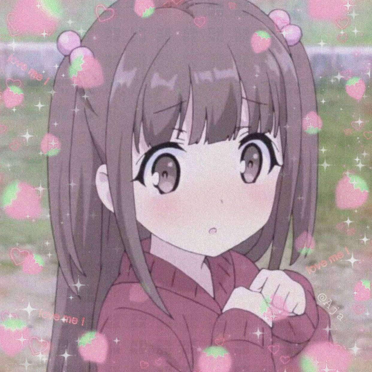 Sød Anime Pige PFP Onnanoko Jordbær Og Hjerter Tapet Wallpaper