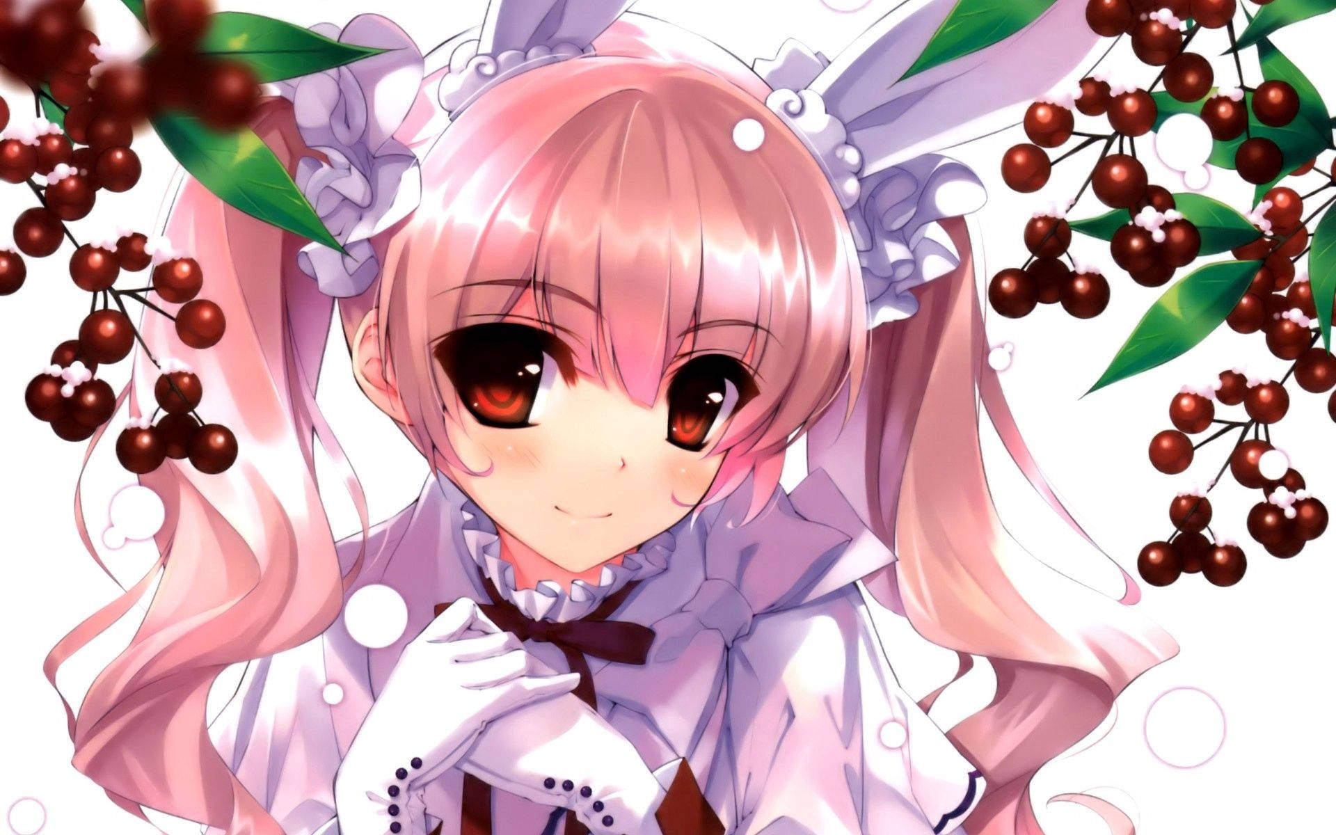 Cute Anime Girl Surrounded By Cherries