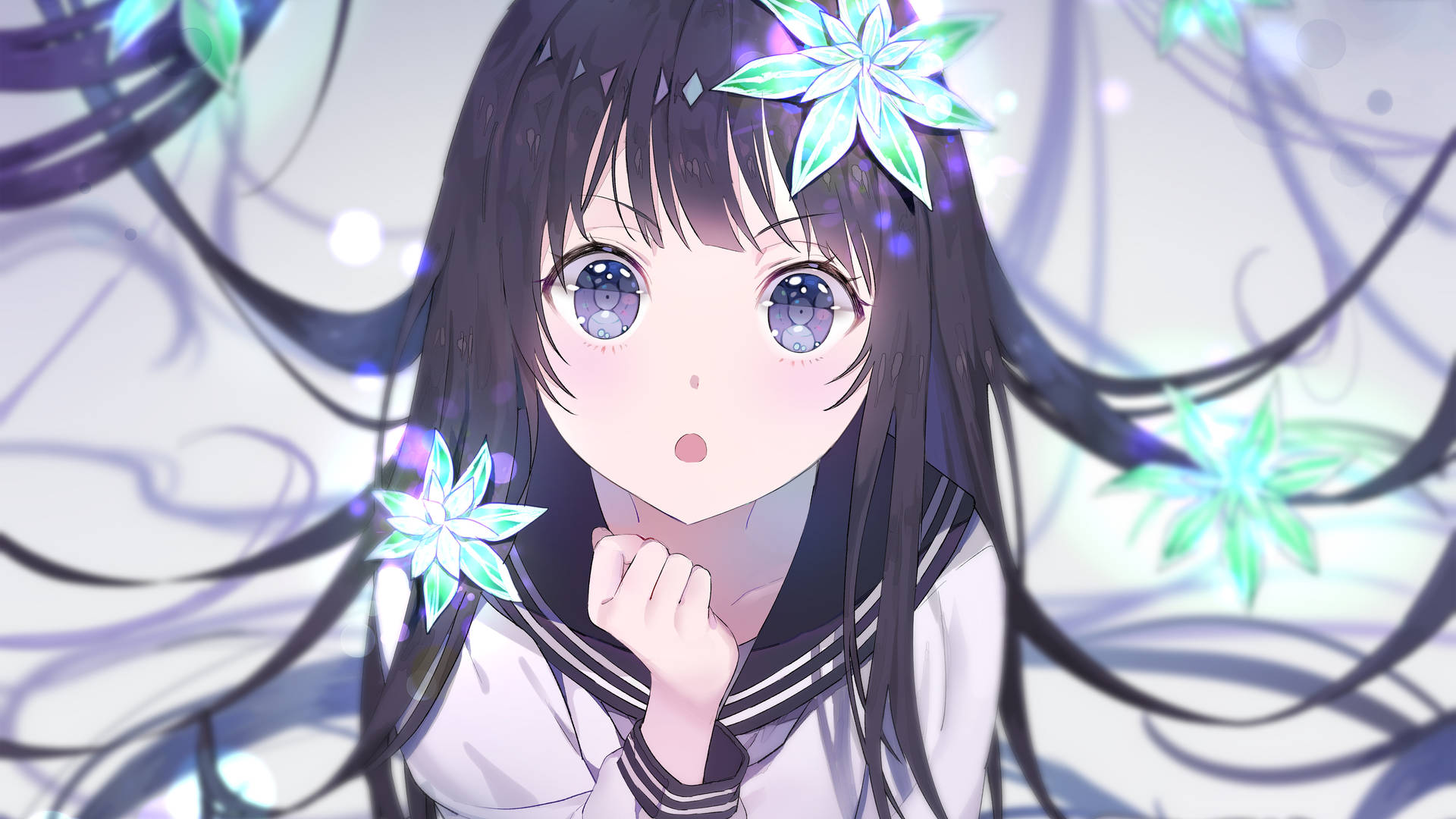 Cute Anime Girl Watching Flowers Falling