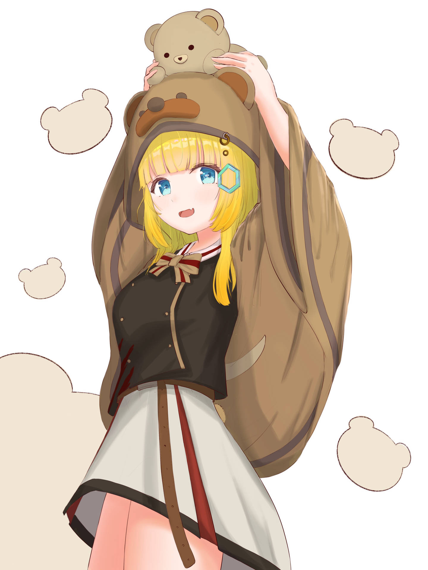 Cute Anime Girl With Bear Wallpaper