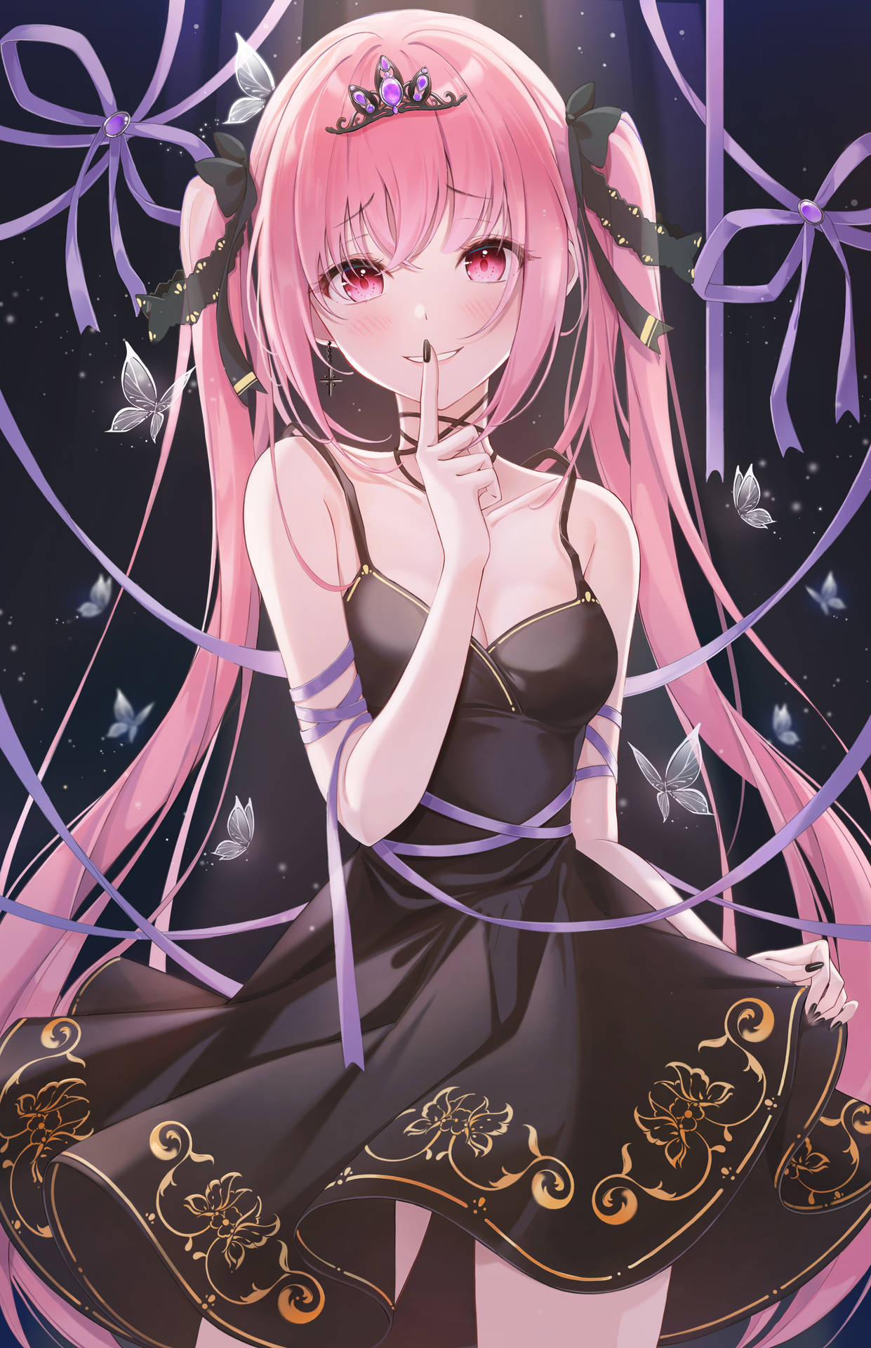 Download Cute Anime Girl With Black Dress Wallpaper 