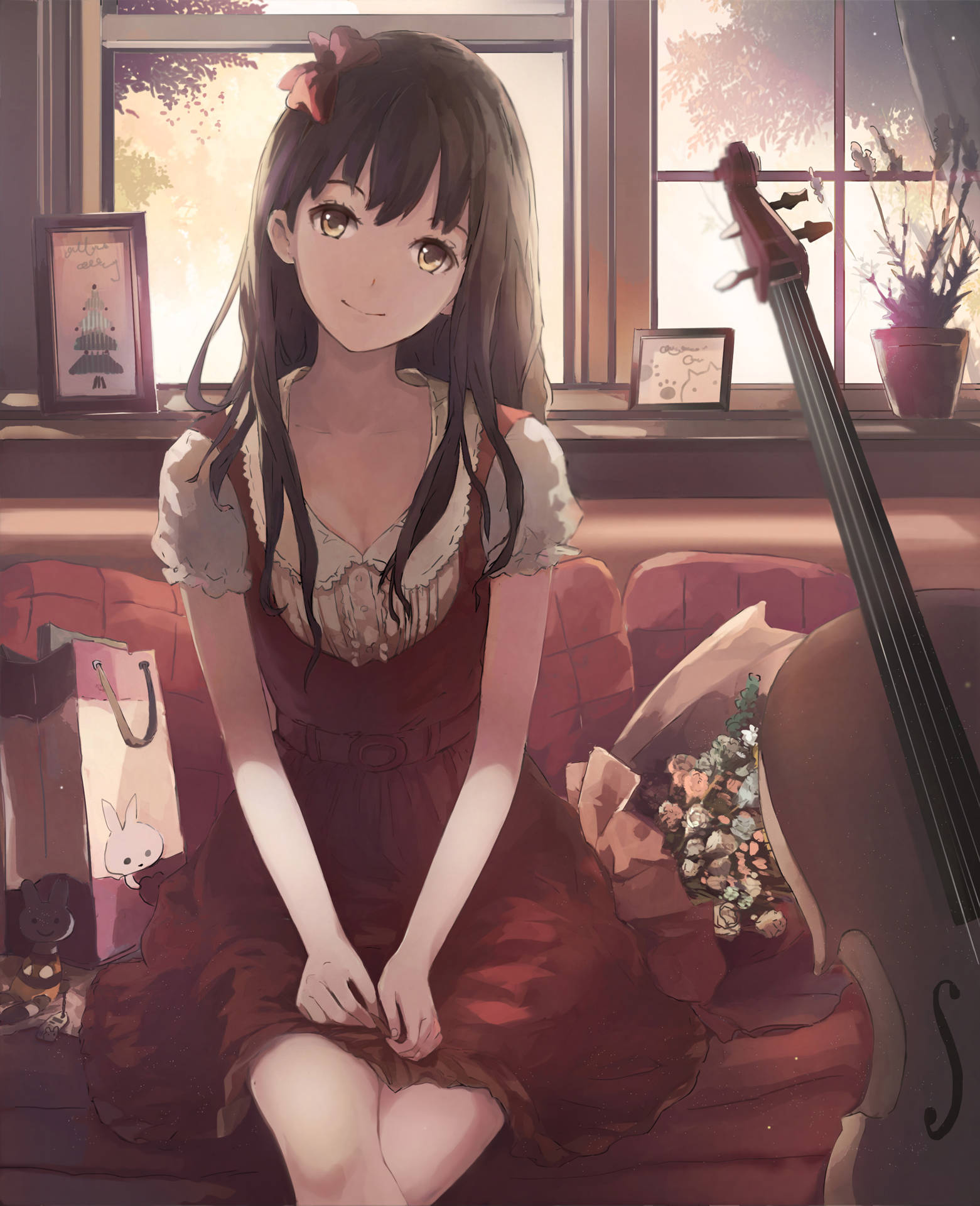Cute Anime Girl With Cello