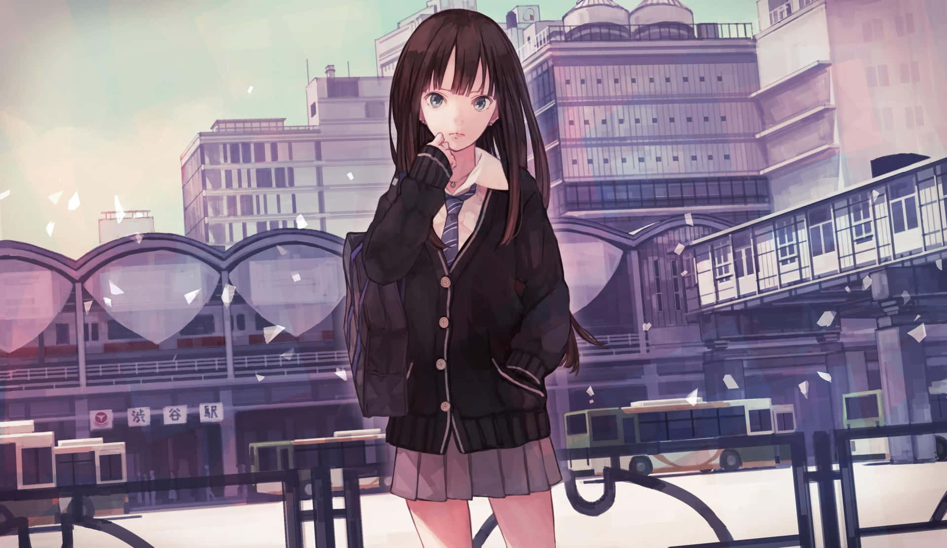 Cute Anime Girl With Uniform Desktop Artwork Wallpaper
