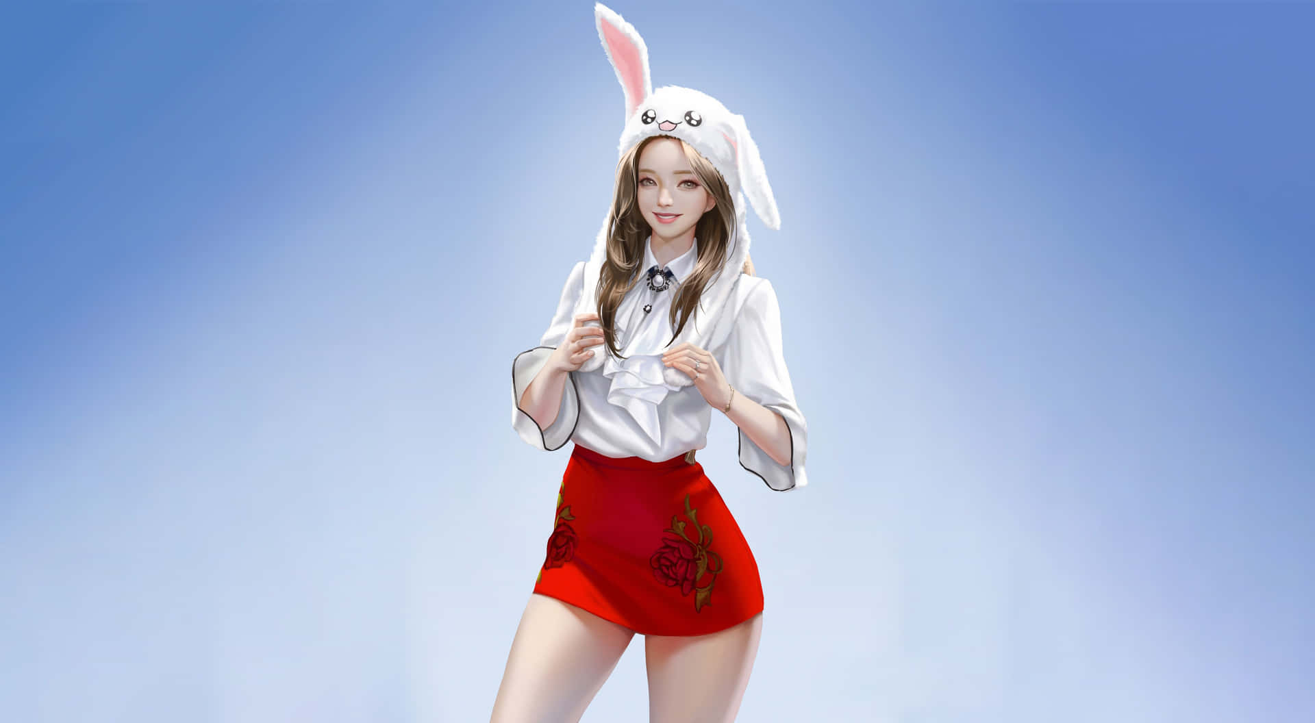 Cute Anime Girlin Bunny Hoodie Wallpaper