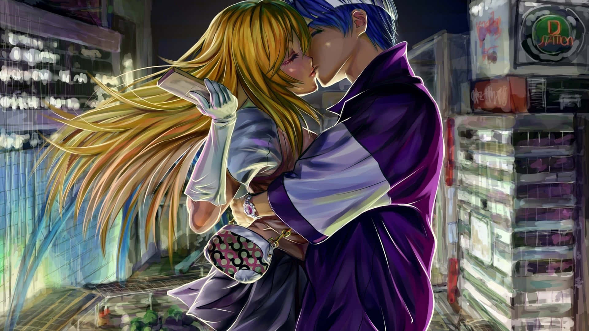 Cute Anime Love Kiss Background