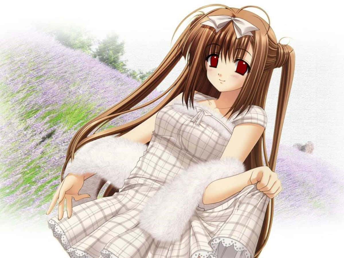 A Girl In A White Dress Is Standing In A Field