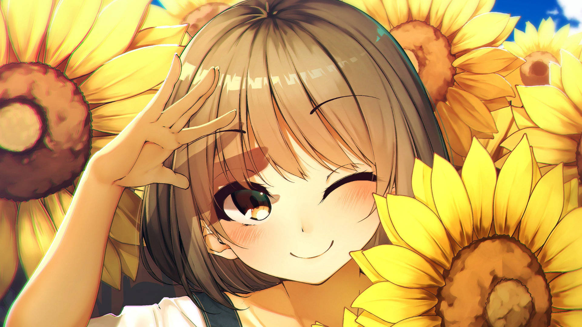 Premium AI Image | Anime girl in a sunflower field holding a bouquet of  sunflowers generative ai