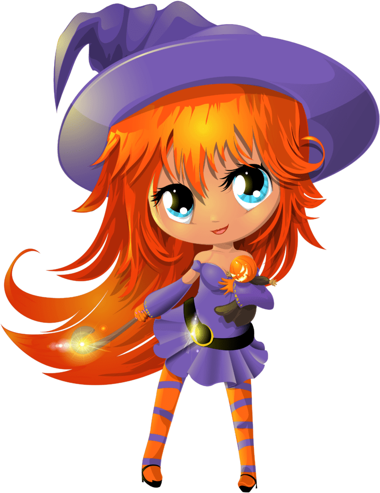Cute Anime Witch Character PNG