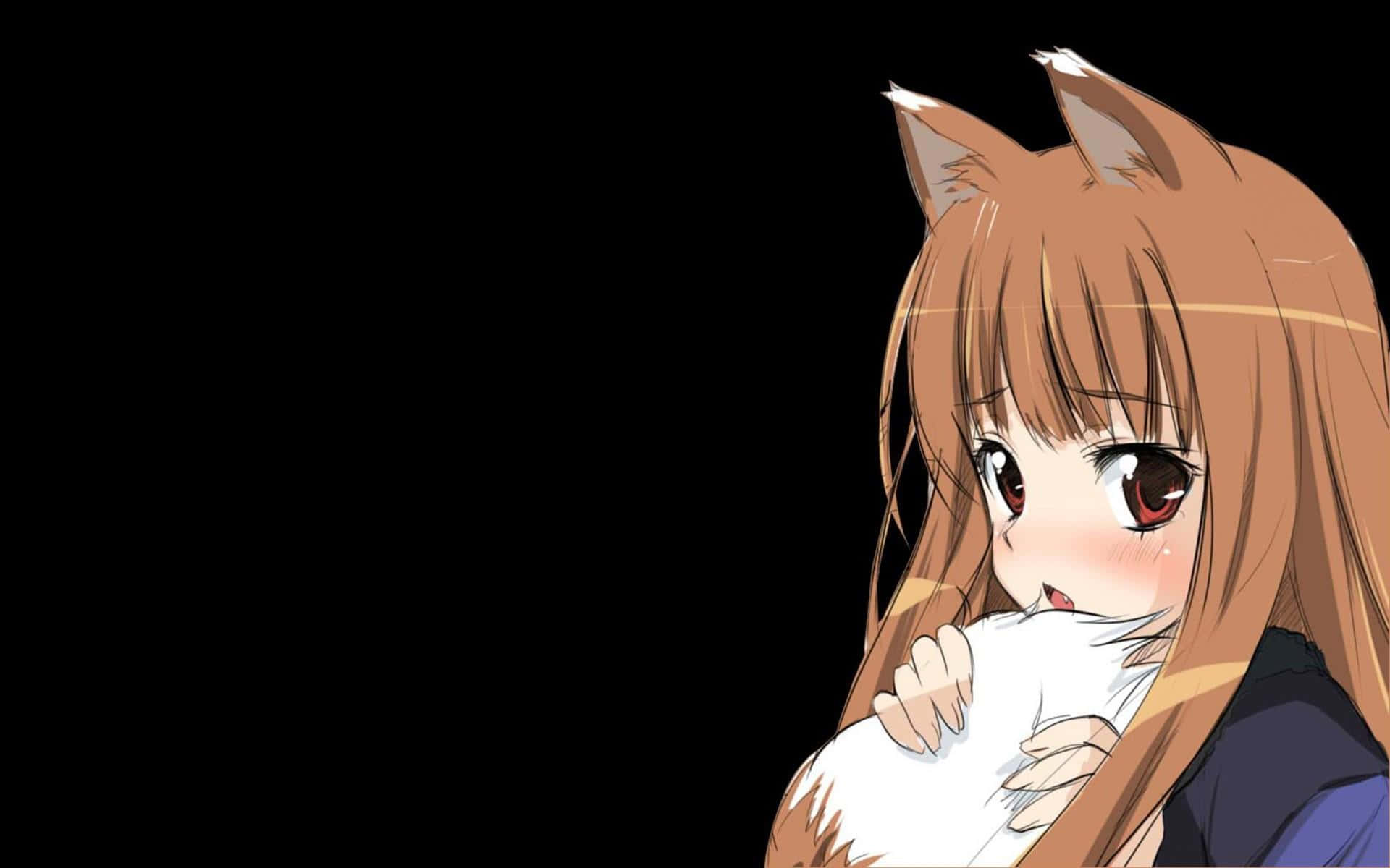 En sød anime ulv pige med et stort smil på hendes ansigt. Wallpaper
