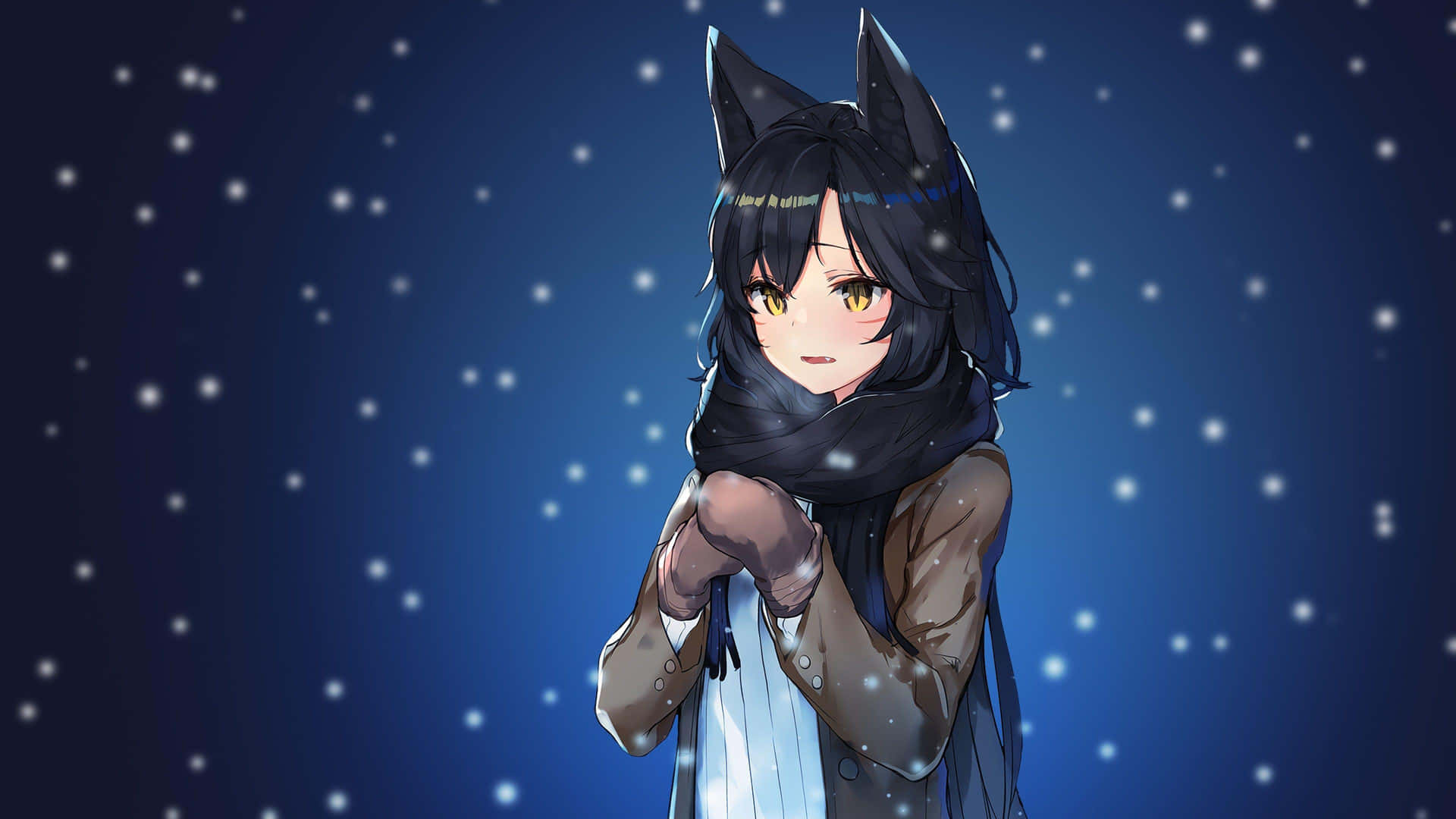 Download Cute Anime Wolf Girl In The Snow Wallpaper | Wallpapers.com