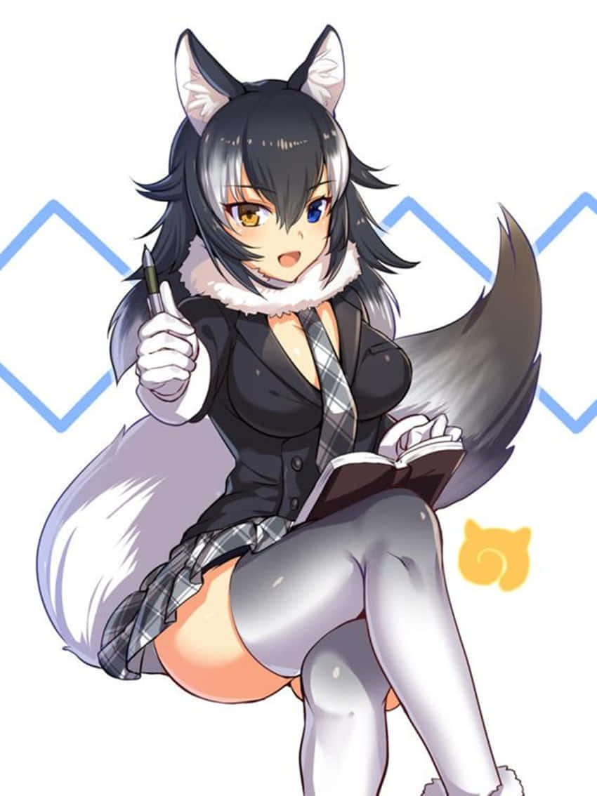A cute Anime Wolf Girl smiles warmly, radiating with inner beauty. Wallpaper