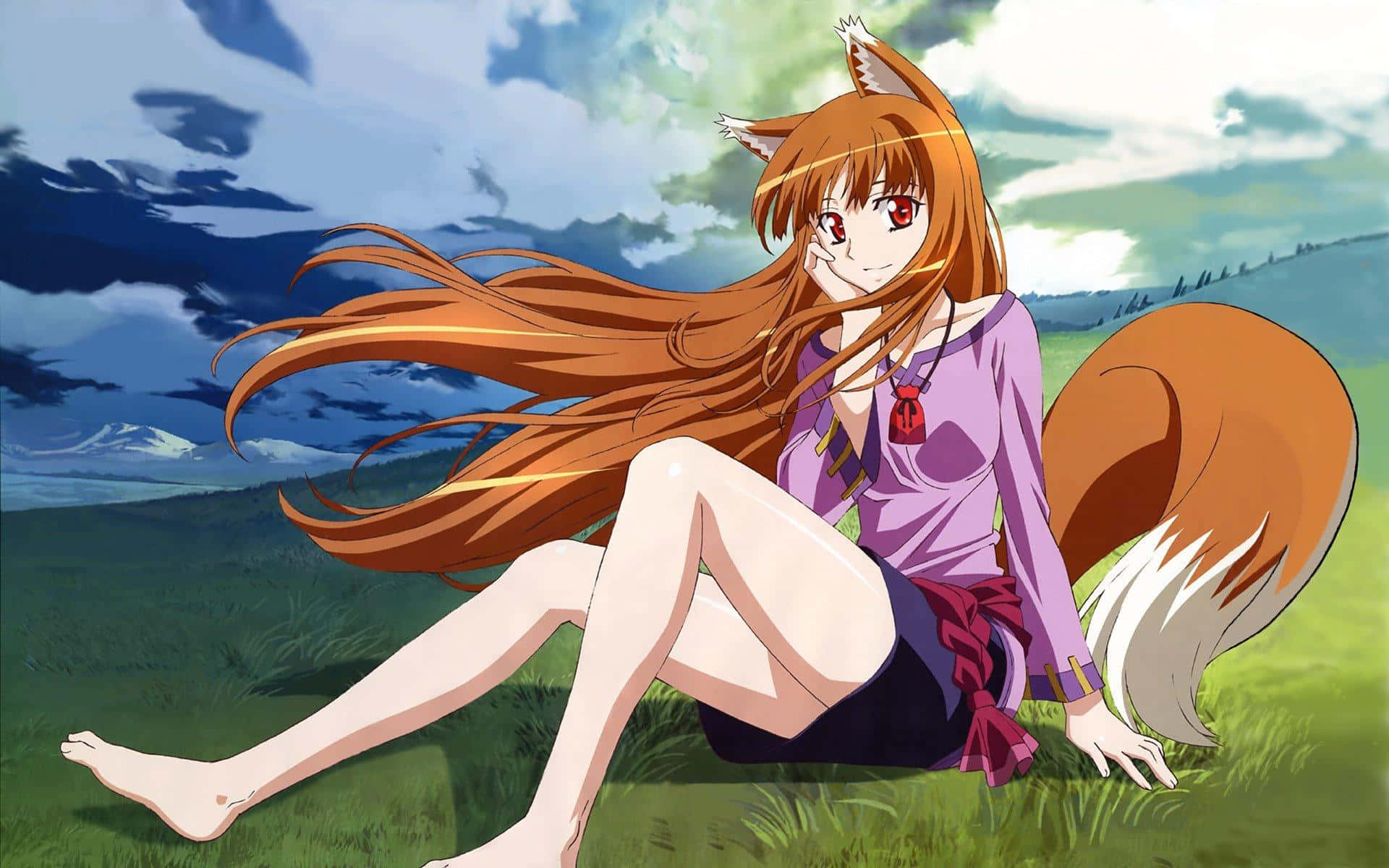 Sød anime ulv pige leger glad smiler Wallpaper