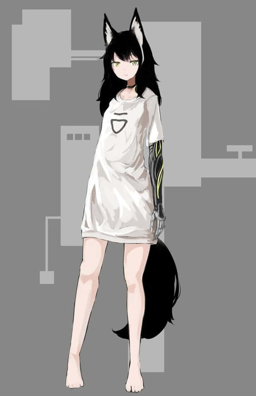 Cute Anime Cyborg Wolf Girl Wallpaper
