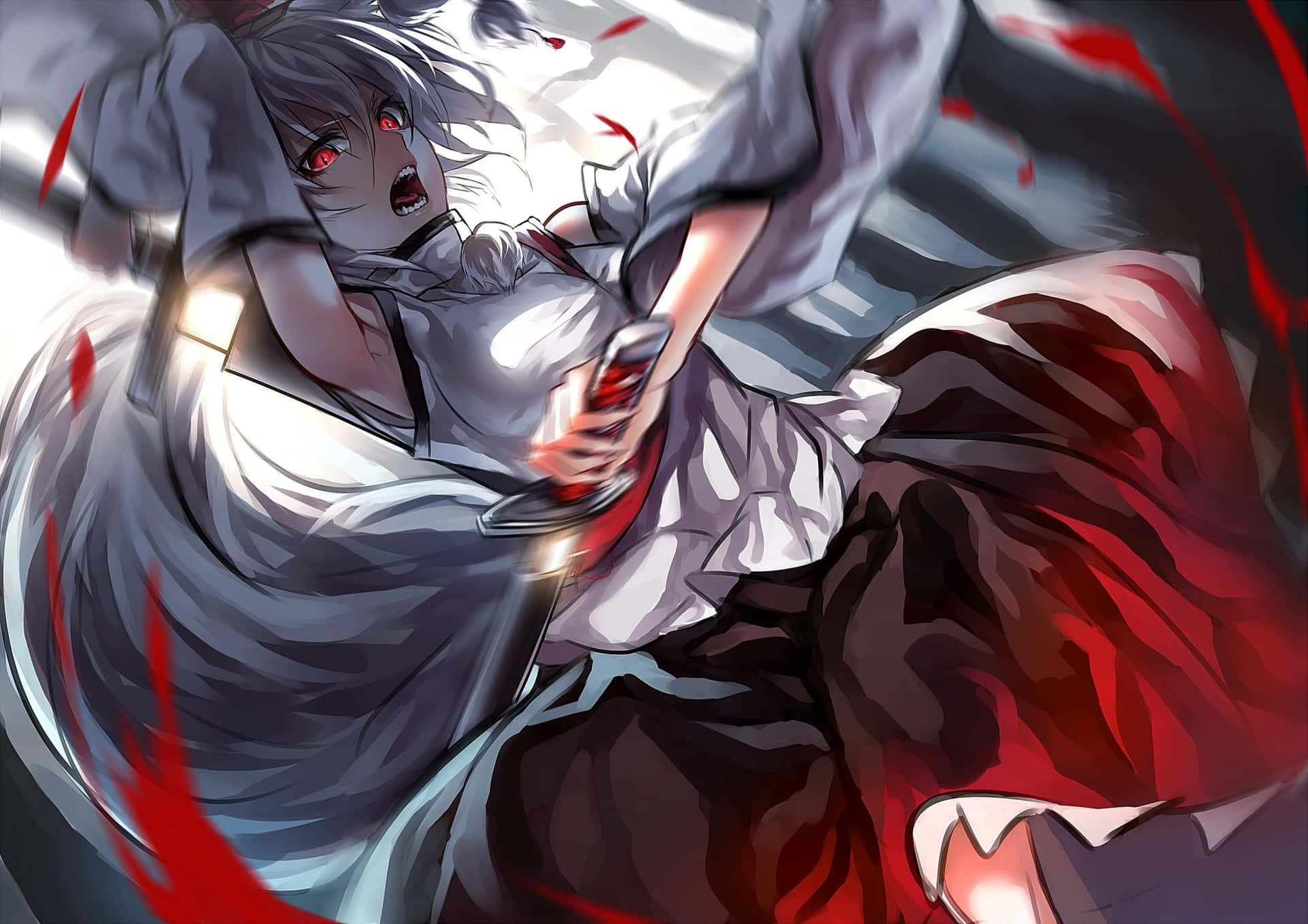 En sød anime ulv pige som slår en legesyg stilling Wallpaper