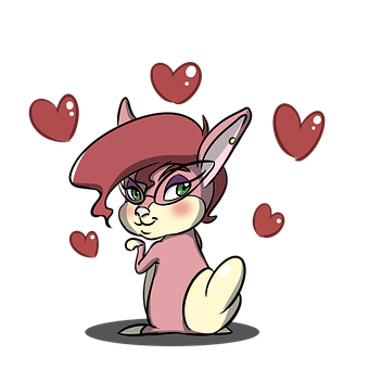 Cute Anthropomorphic Bunnywith Hearts PNG