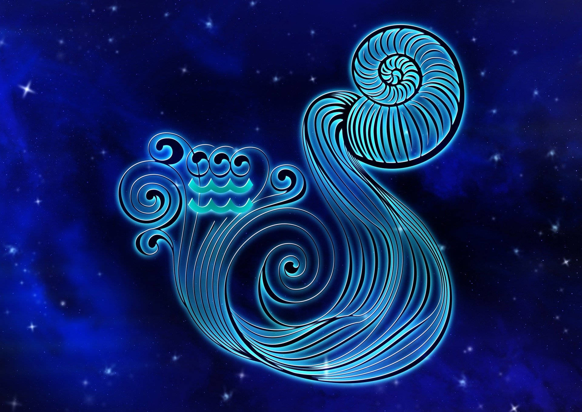 Caption: Elegant and adorable Aquarius symbol against a starry sky backdrop. Wallpaper