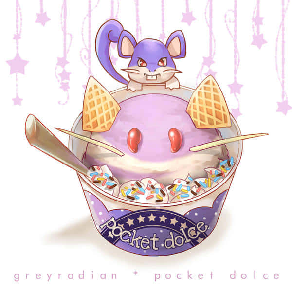 Cute Art Of Pokémon Rattata On An Ice Cream Cup Wallpaper