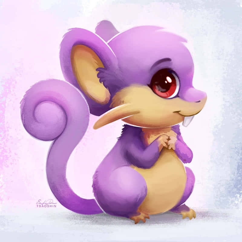Cute Art Of Pokémon Rattata With Purple Fur And Round Shiny Red Eyes Wallpaper