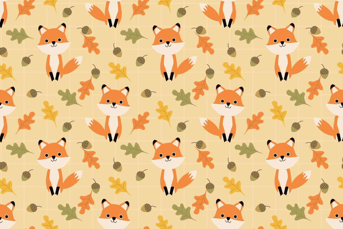 Foxes With Leaves And Leaves On A Yellow Background Wallpaper