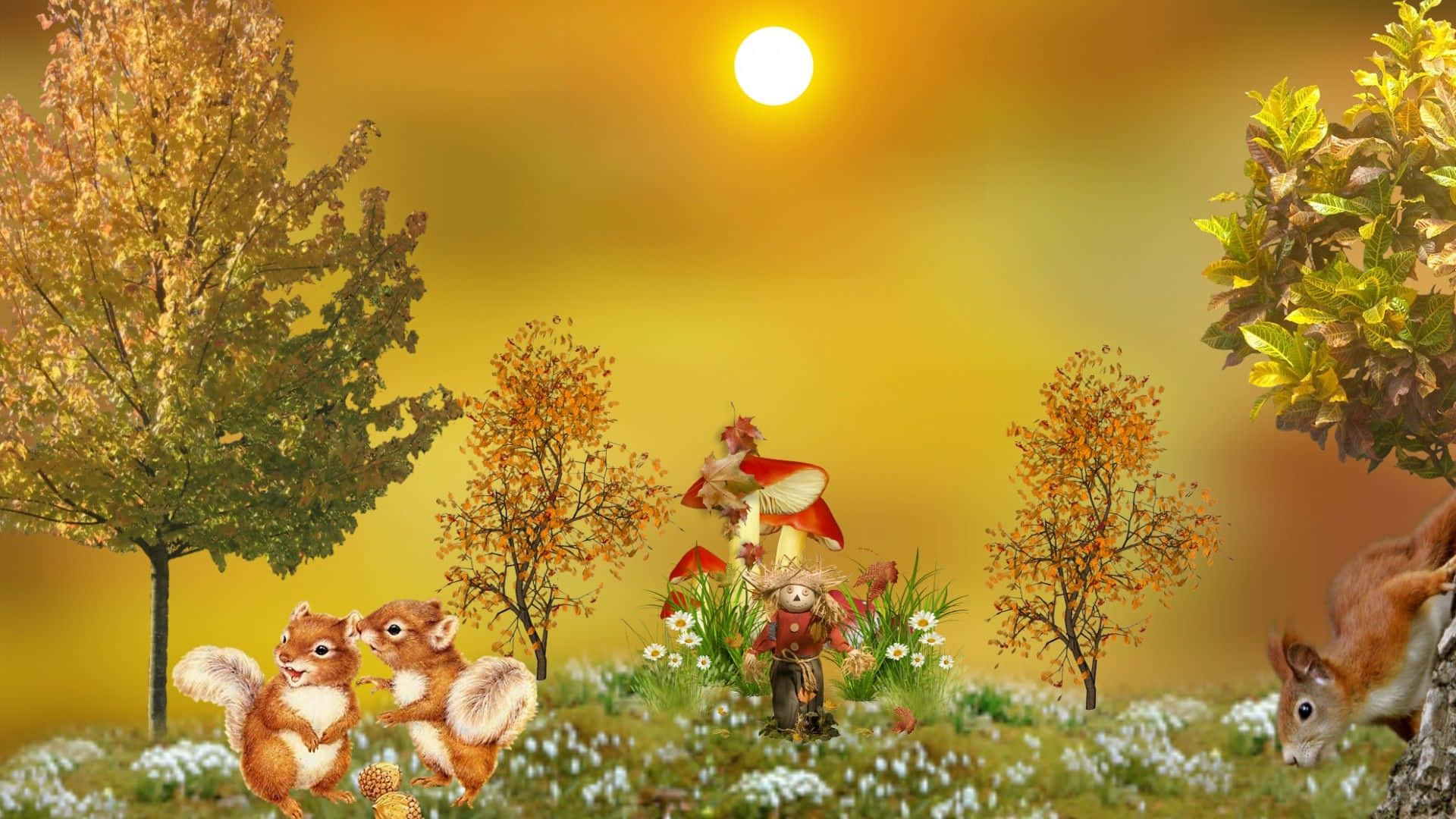 Kuschelnsie Sich In Die Gemütlichen Farben Des Herbstes Mit Diesem Süßen Desktop-hintergrundbild Ein. Wallpaper