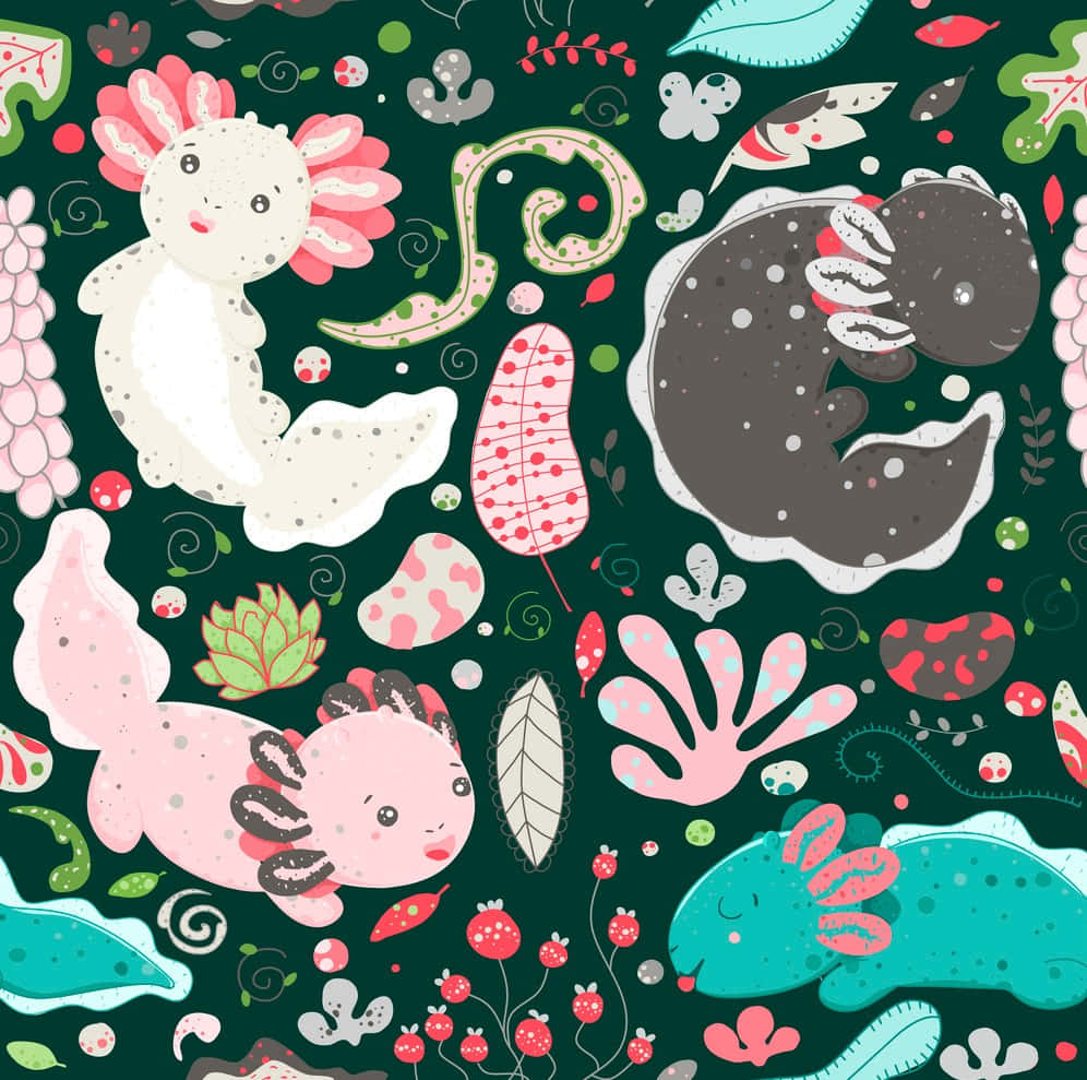 Cute Axolotl Animals Abstract Digital Art Wallpaper