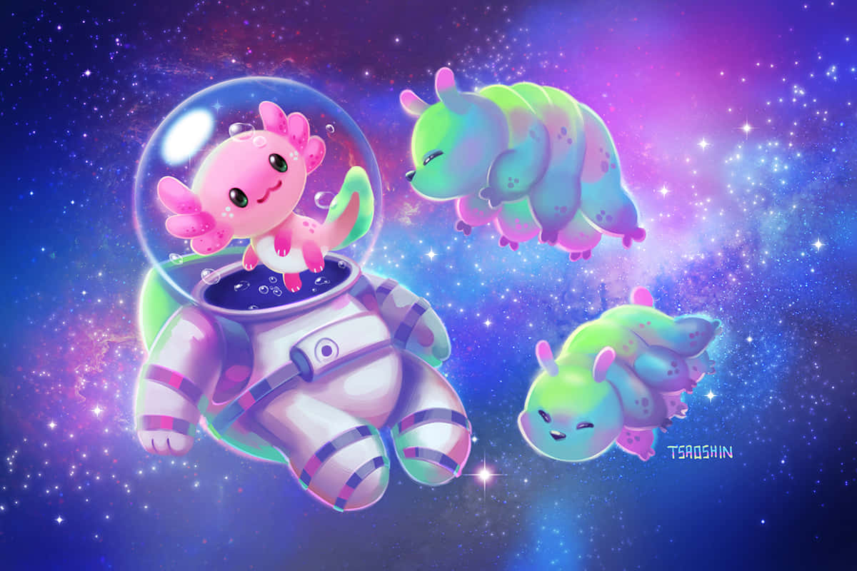 Sød Axolotl I Astronaut Dragt Digital Maleri Wallpaper