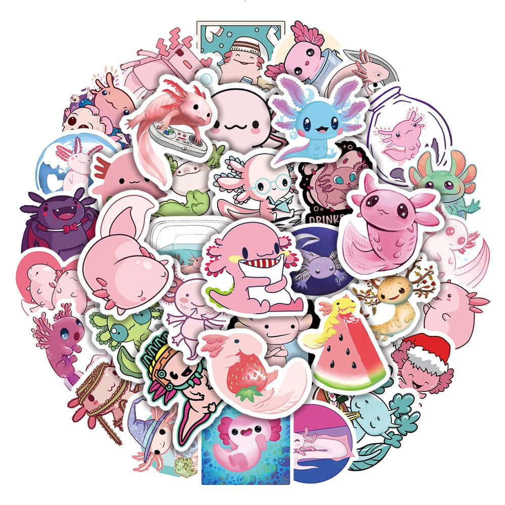 Søde Axolotl Stickers I Forskellige Kunststile Wallpaper