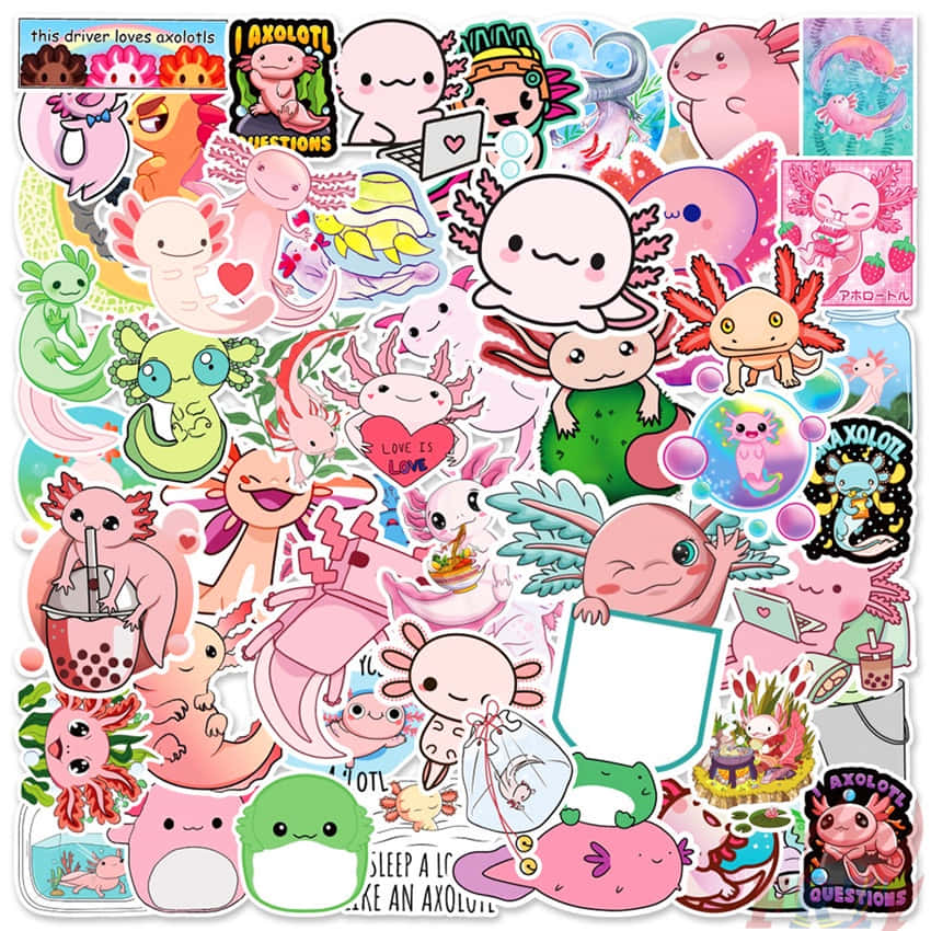 Cute Axolotl Stickers Variety Graphic Design Wallpaper