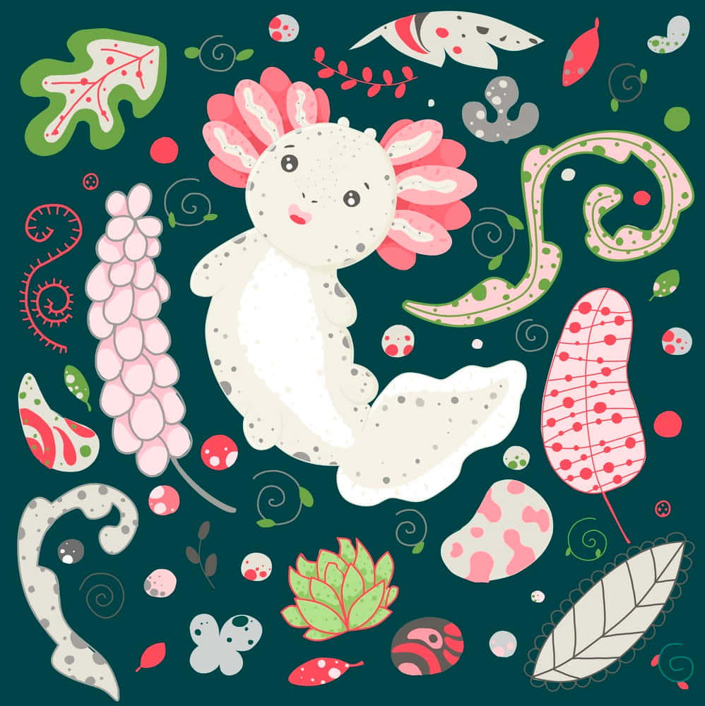 Cute Axolotl With Abstract Patterns Digital Illustration Wallpaper
