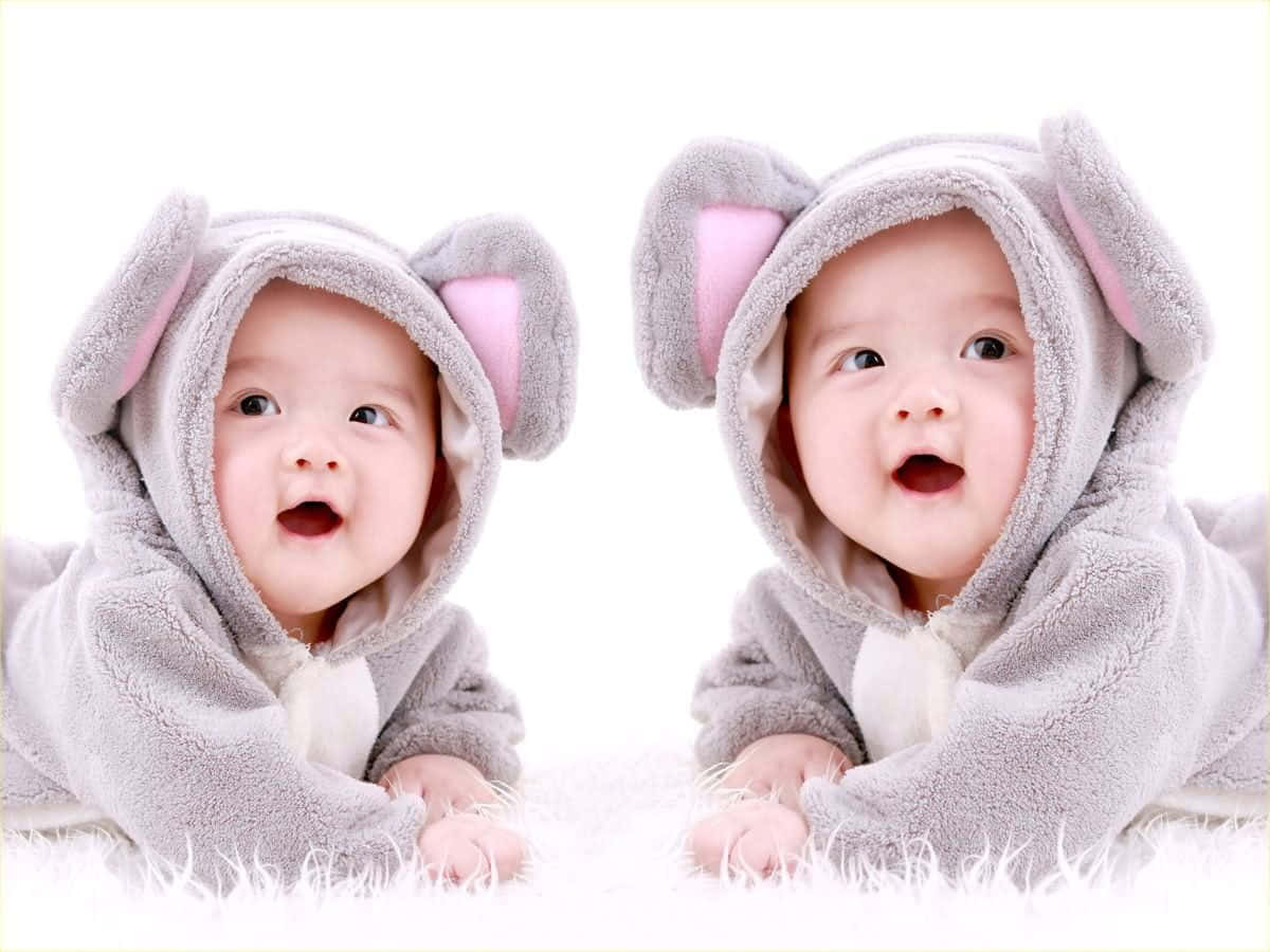 Adorable Baby in Bunny Hat Smiling Wallpaper
