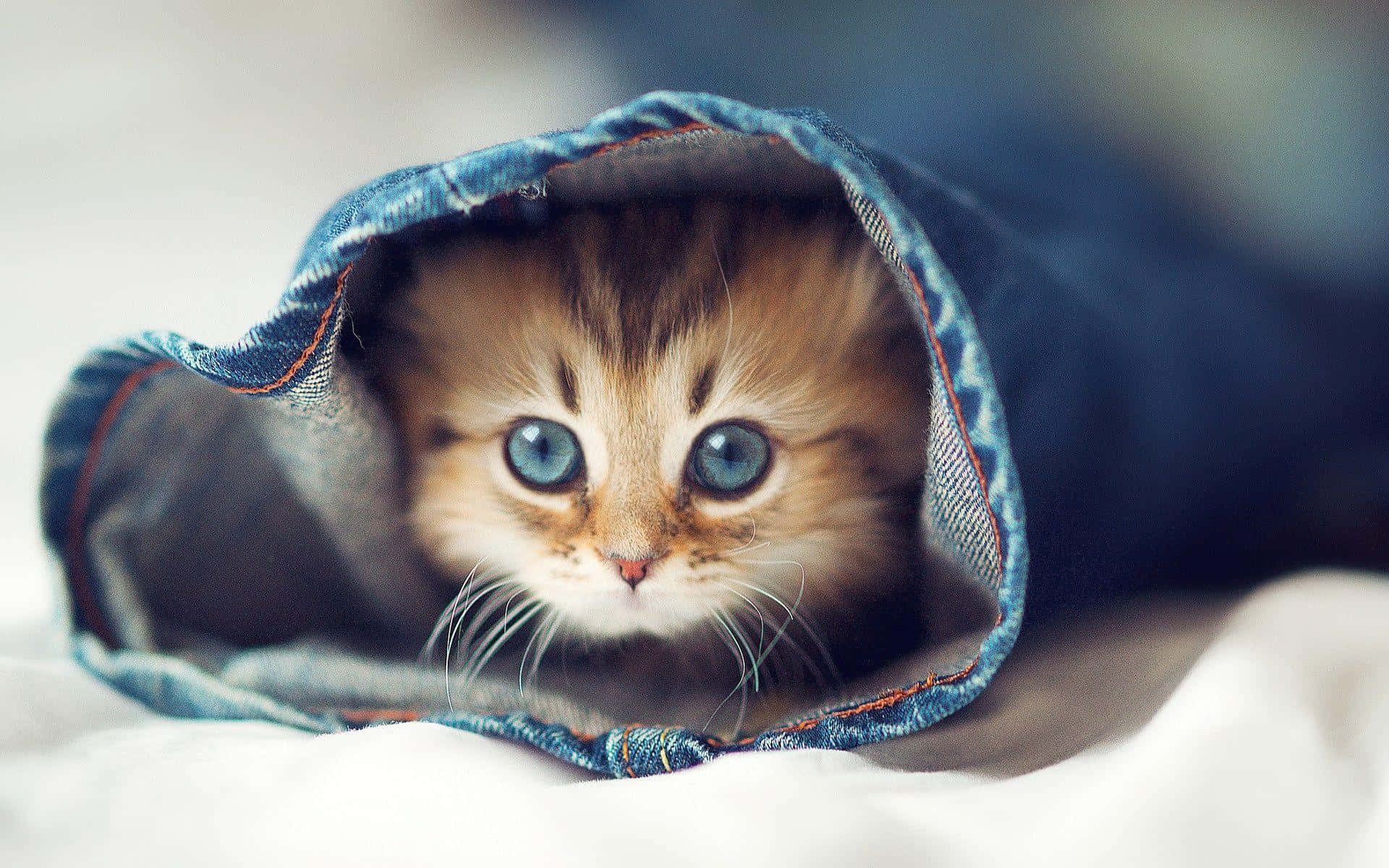 A Kitten Peeking Out Of A Pair Of Jeans