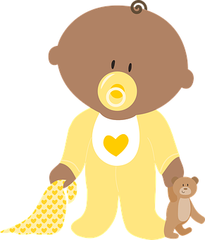 Cute Baby Cartoonwith Teddy Bear PNG