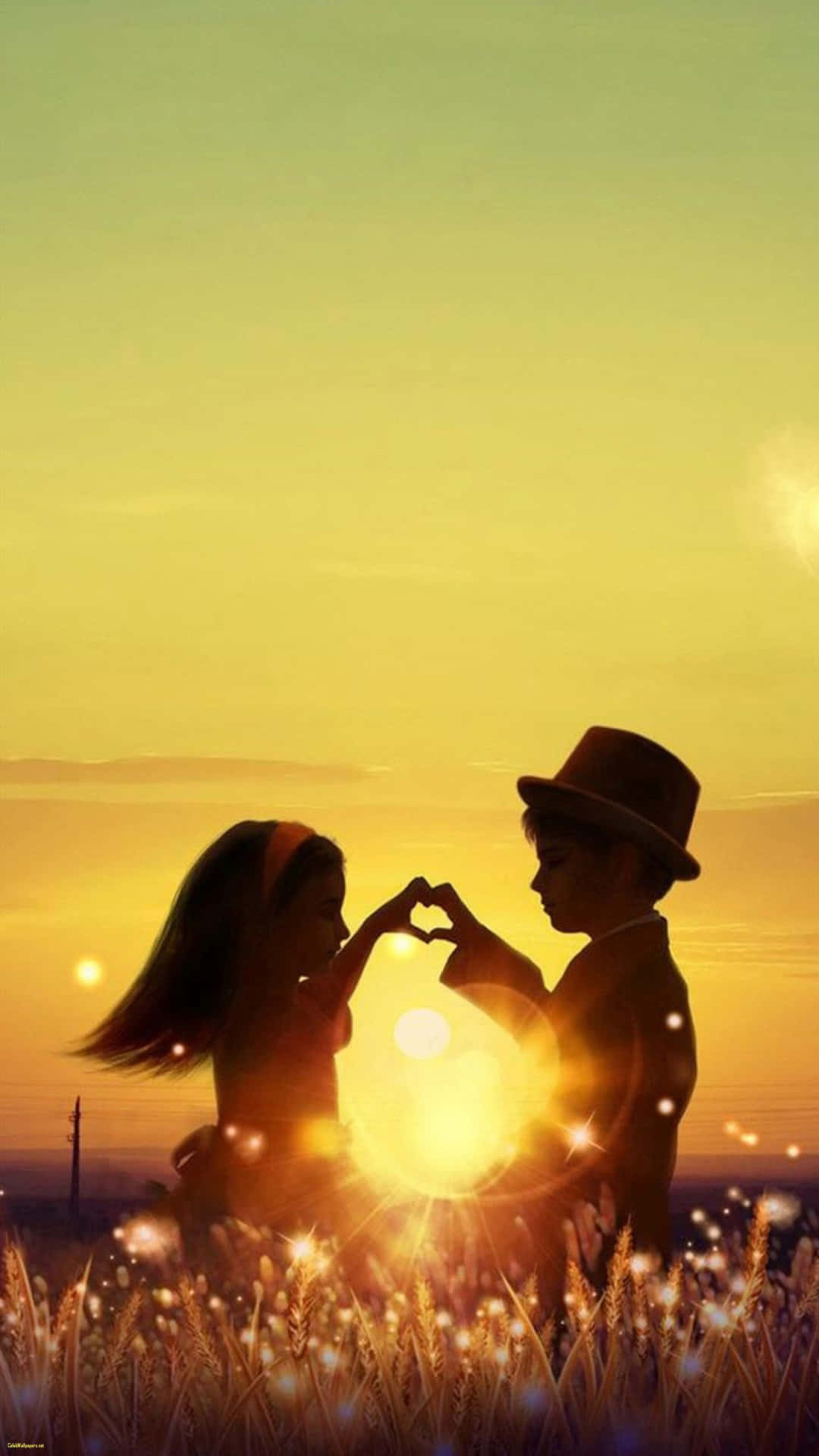 Download Cute Baby Couple Sunset Silhouette Wallpaper 