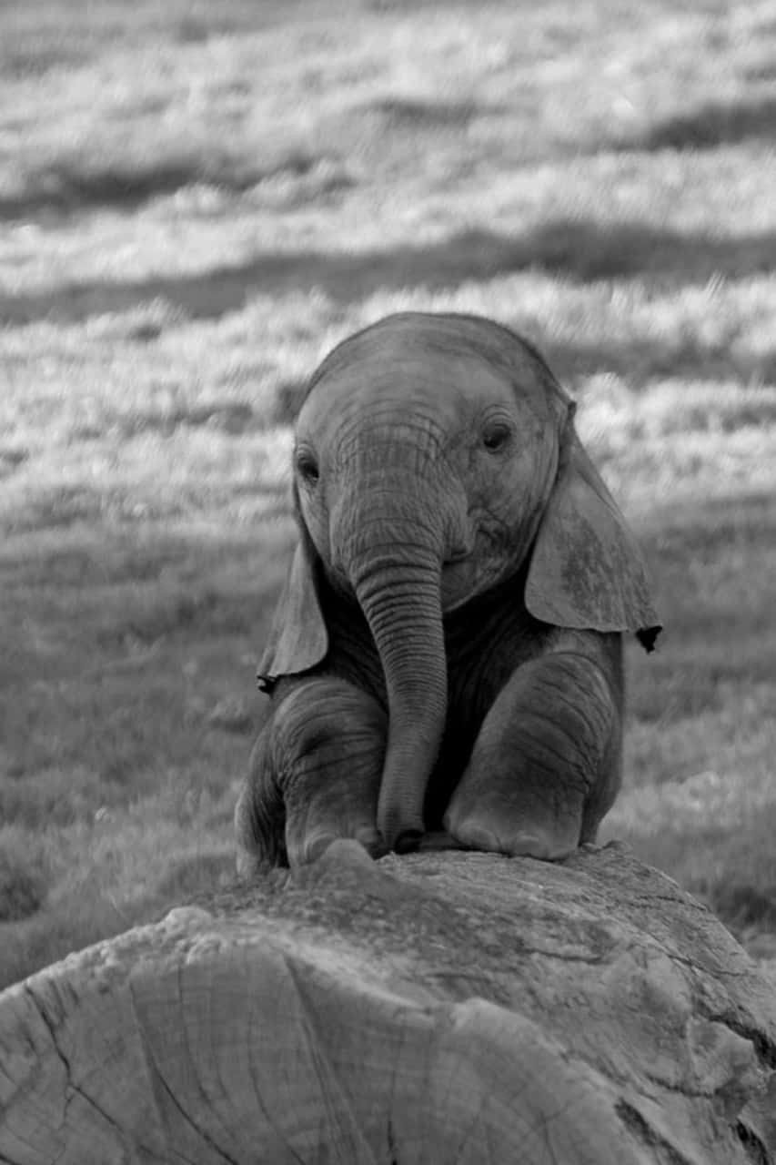 Cute Baby Elephant Black And White Wallpaper
