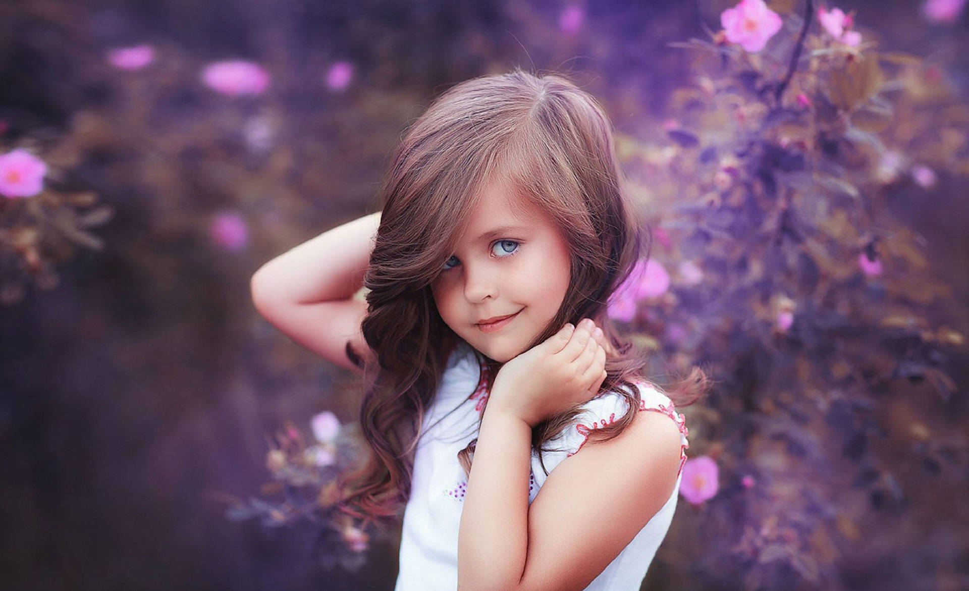 Cute Baby Girl Pink Flower Background Wallpaper