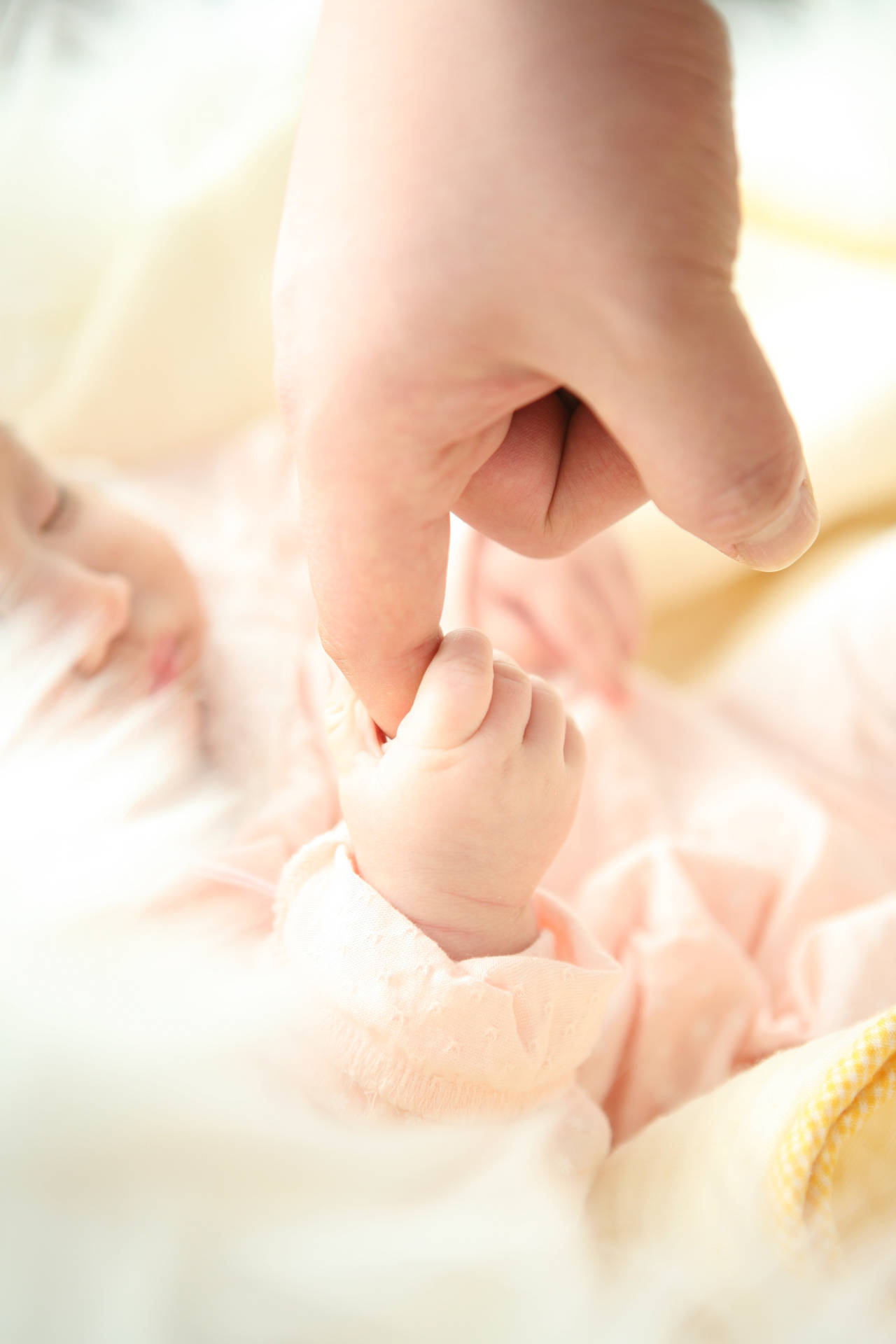 Cute Baby Grasping An Adult Finger Wallpaper