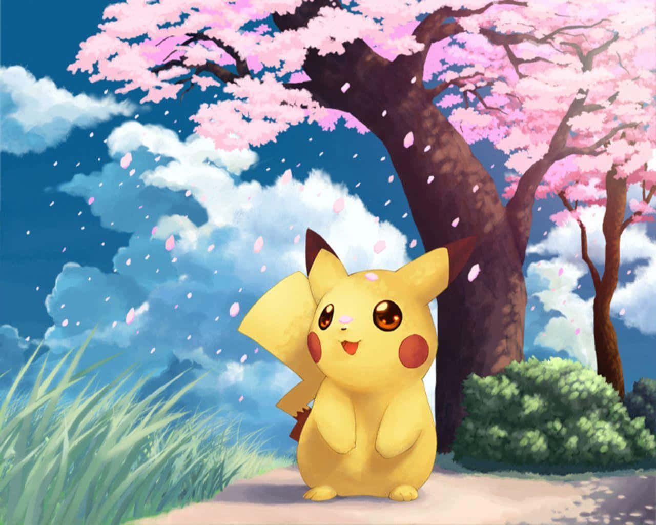 Adorable Baby Pikachu Sitting On A Wooden Log Wallpaper