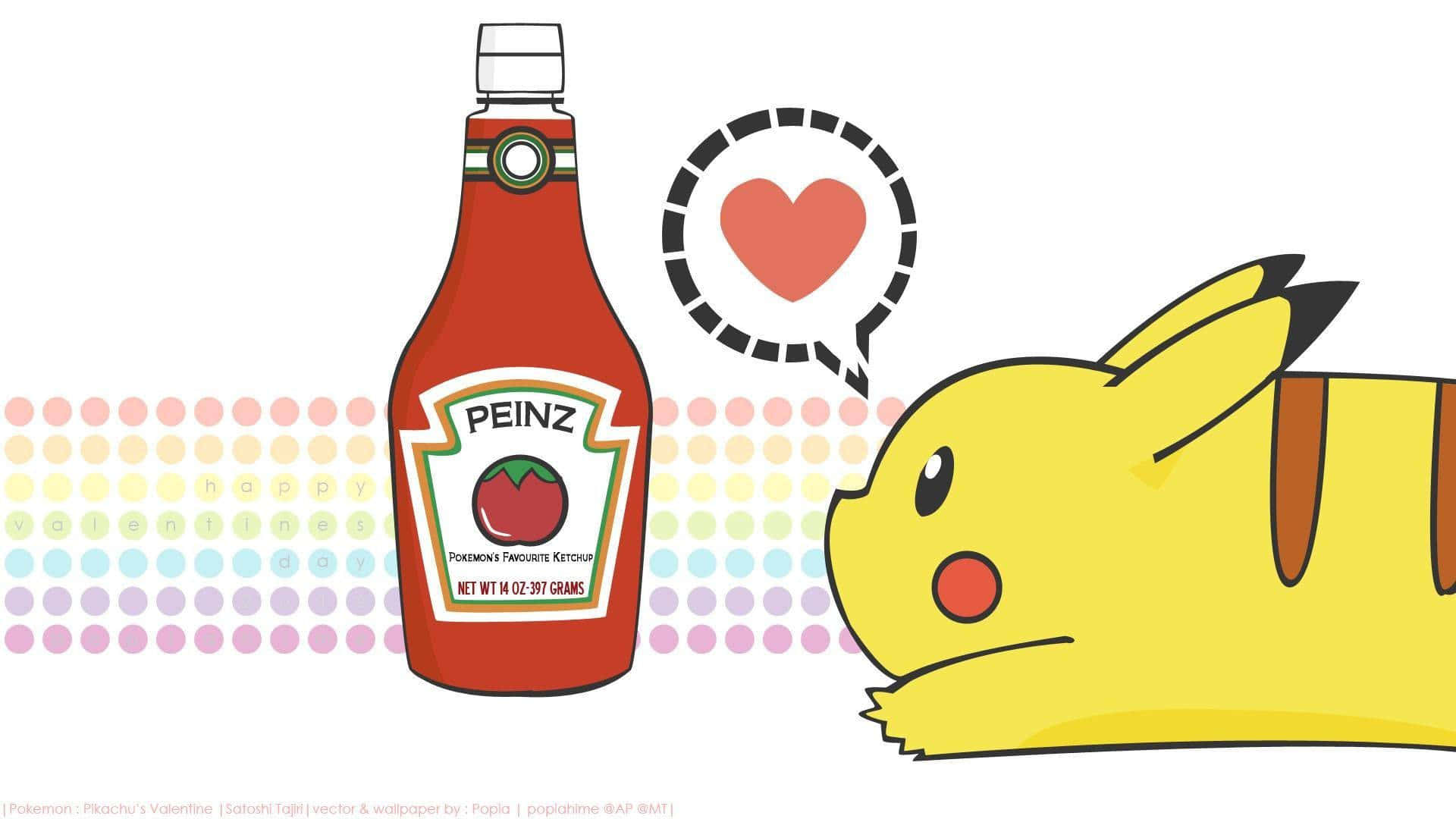 Cute Baby Pikachu And Ketchup Bottle Wallpaper