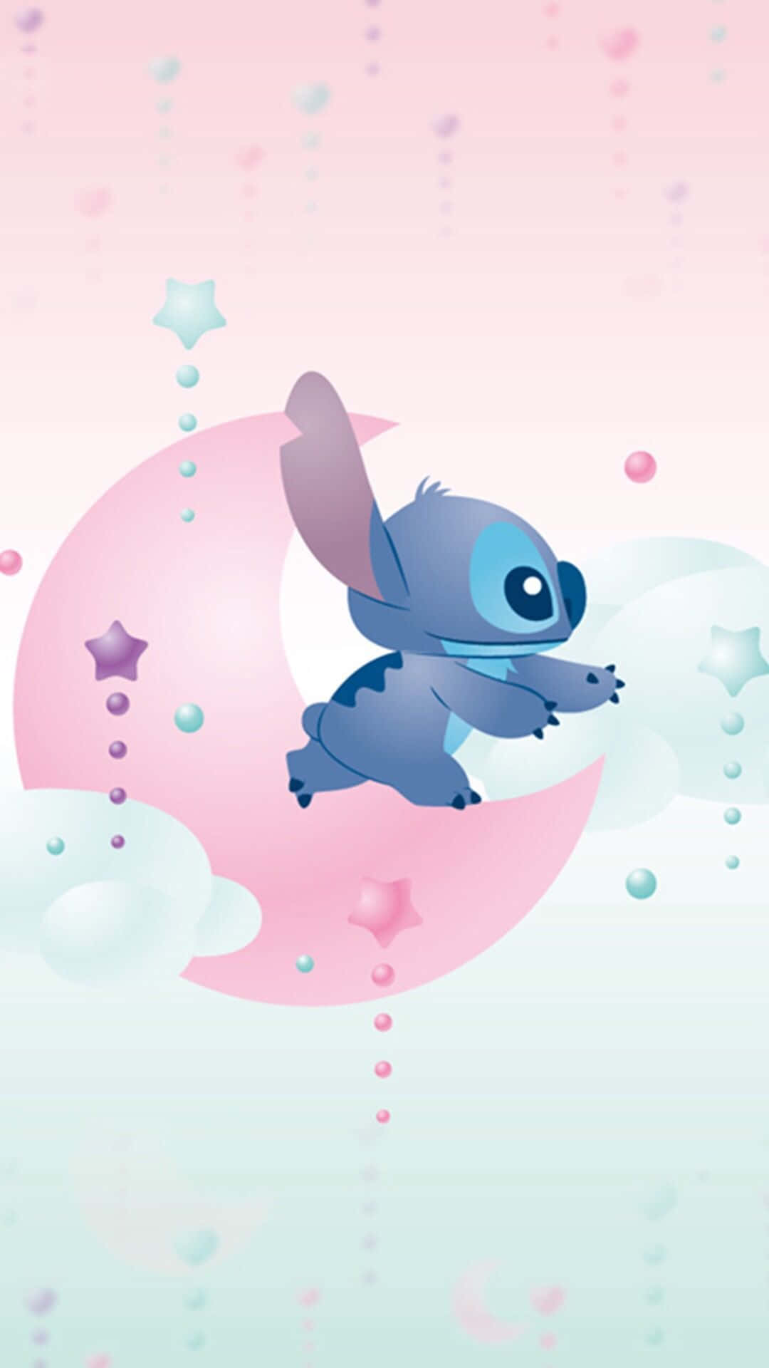 Cute Baby Stitch In Moon Wallpaper