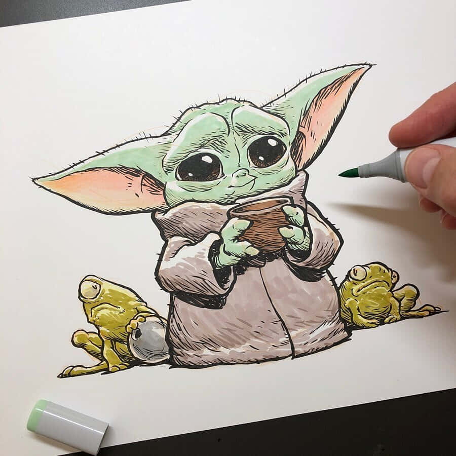 Person Drawing Cute Baby Yoda Picture