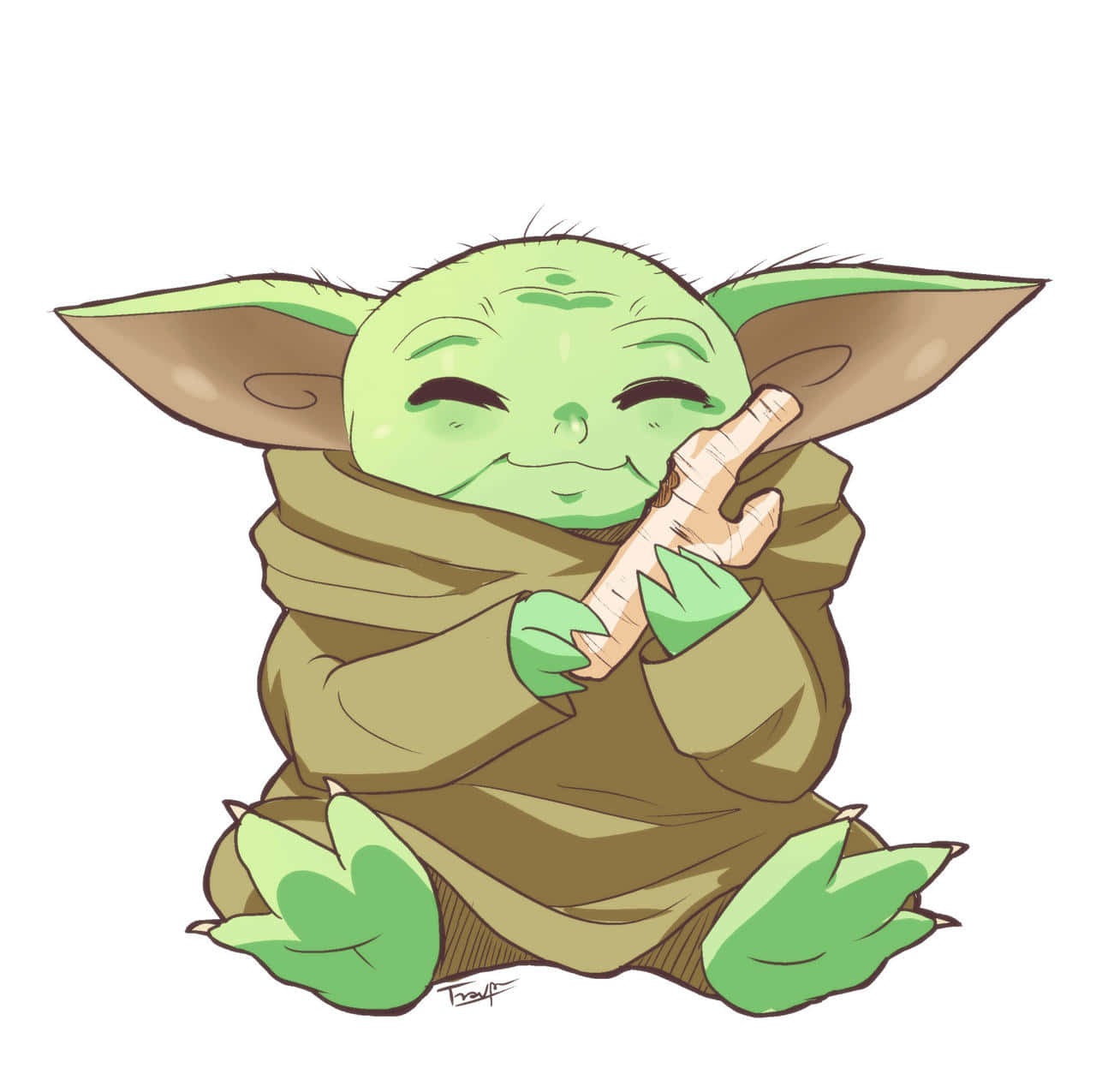 Adorabileimmagine Di Baby Yoda Che Mangia Un Osso.