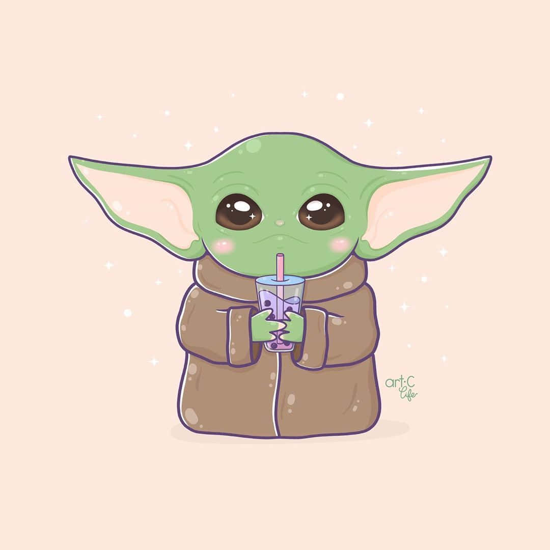Cute Baby Yoda Iced Tea Picture