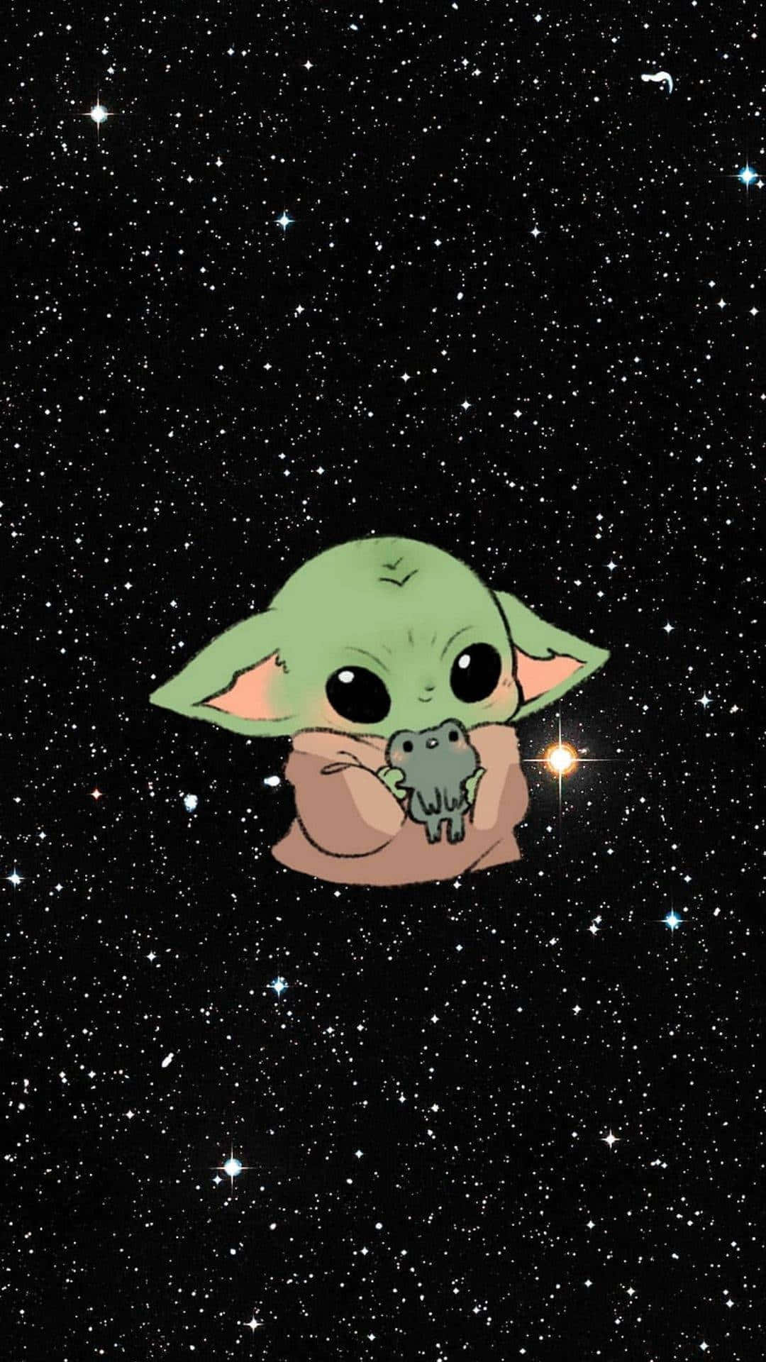 Download Cute Baby Yoda On Starry Space Picture | Wallpapers.com