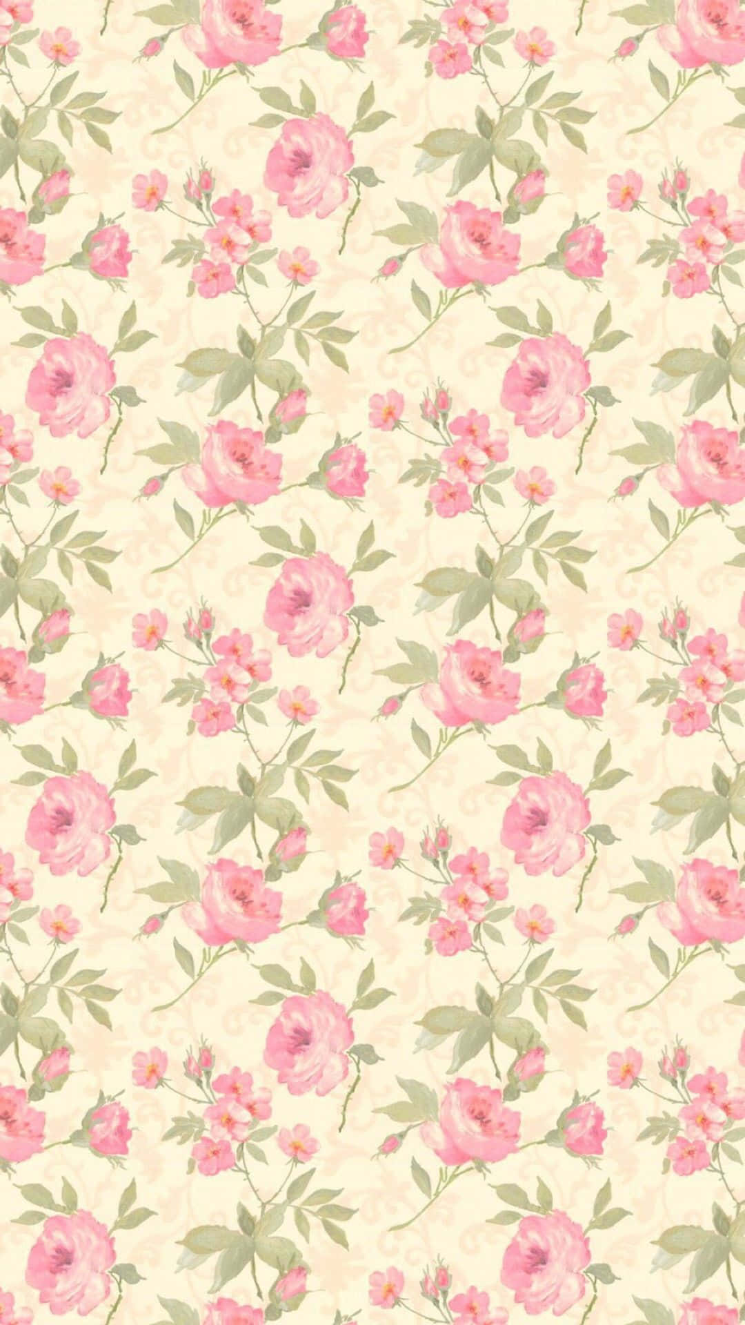 Cute Pink Floral Pattern On Beige Background